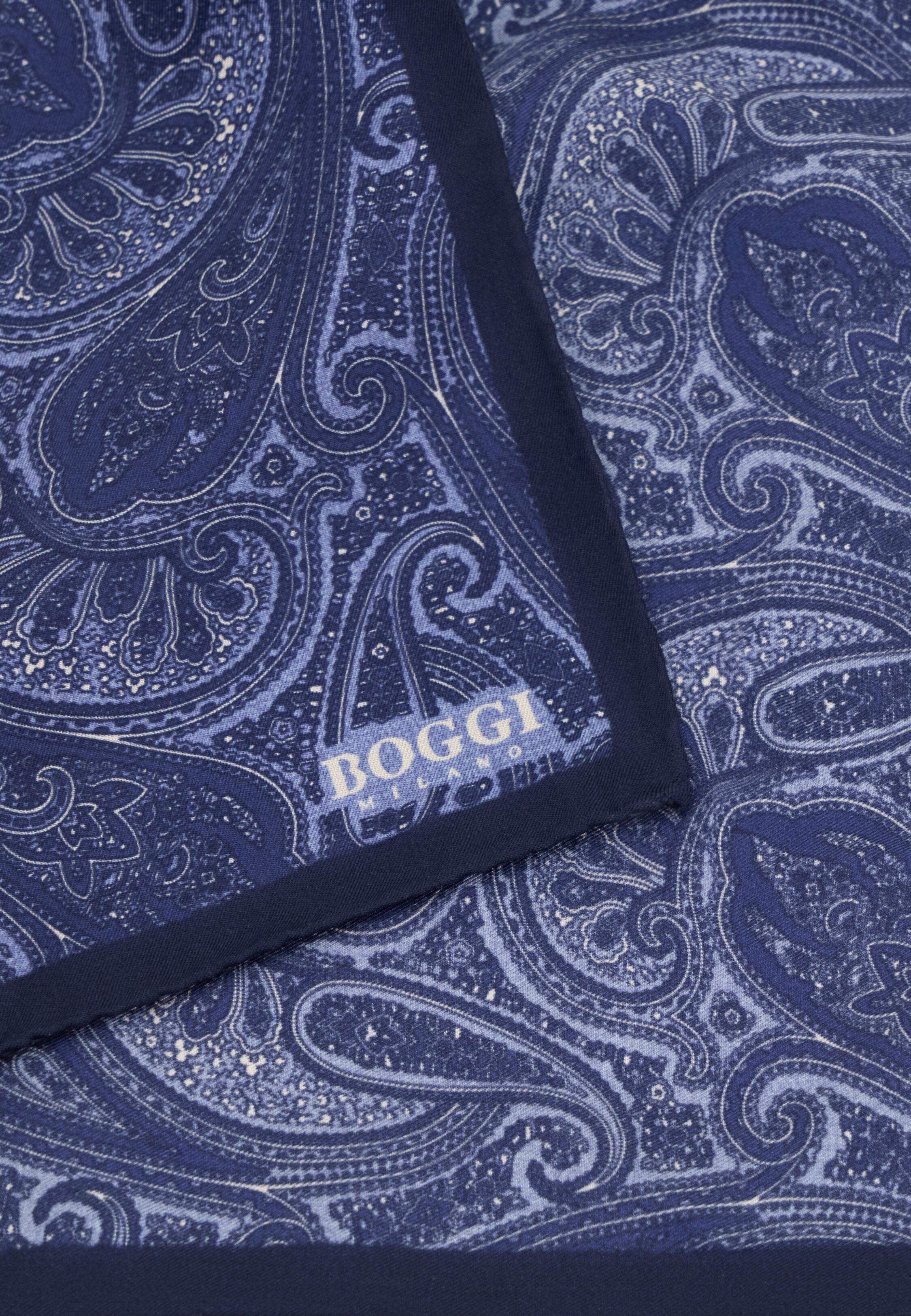 Pocket Square Paisley Print Silk Navy blue, Navy blue, medium