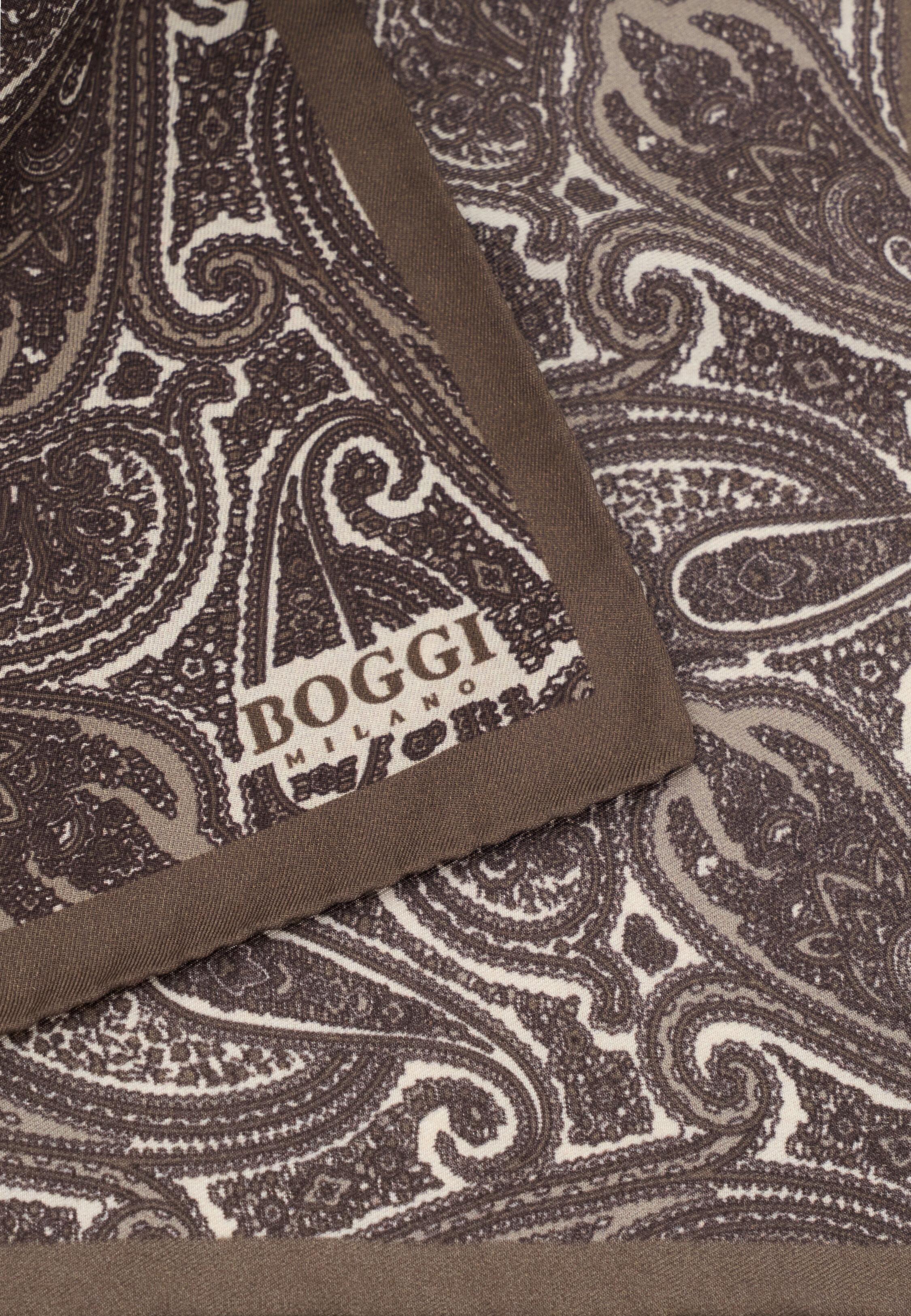 Pocket Square Paisley Print Silk, Dark Brown, Dark brown, medium
