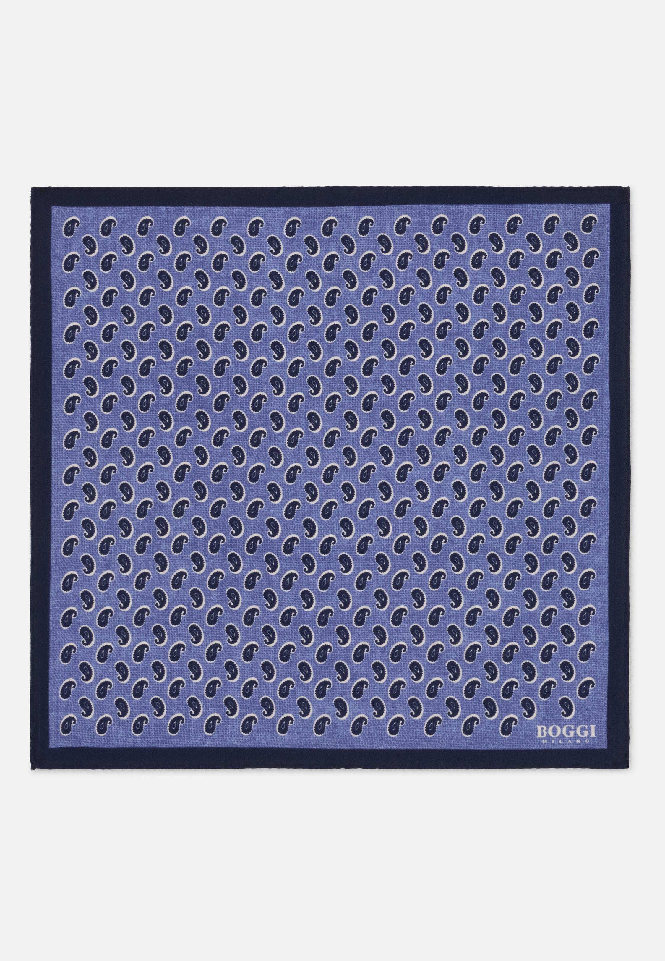 Pocket Square Micro Paisley Print Silk, Light Blue, Light Blue, medium