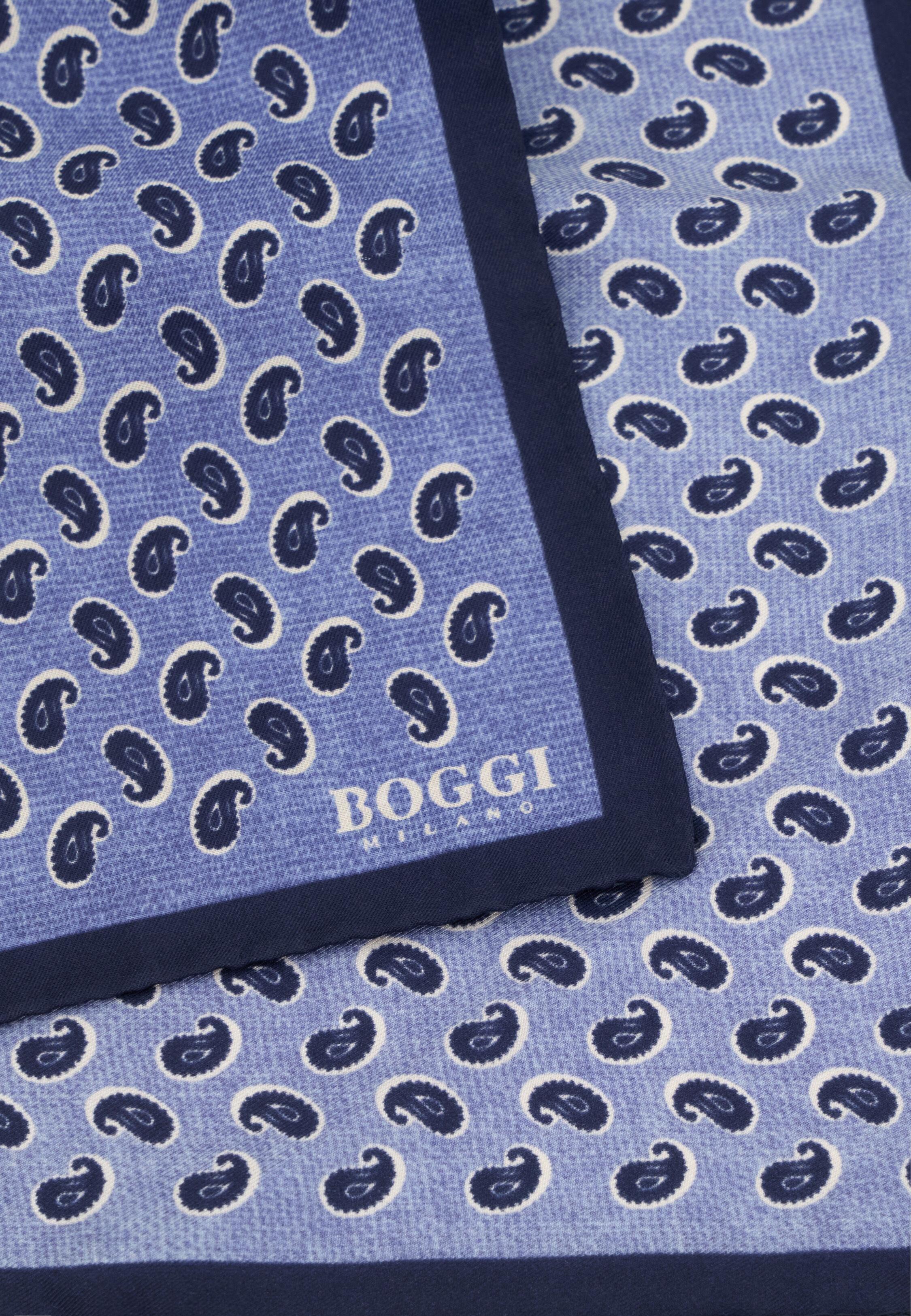 Pocket Square Micro Paisley Print Silk, Light Blue, Light Blue, large image number 1