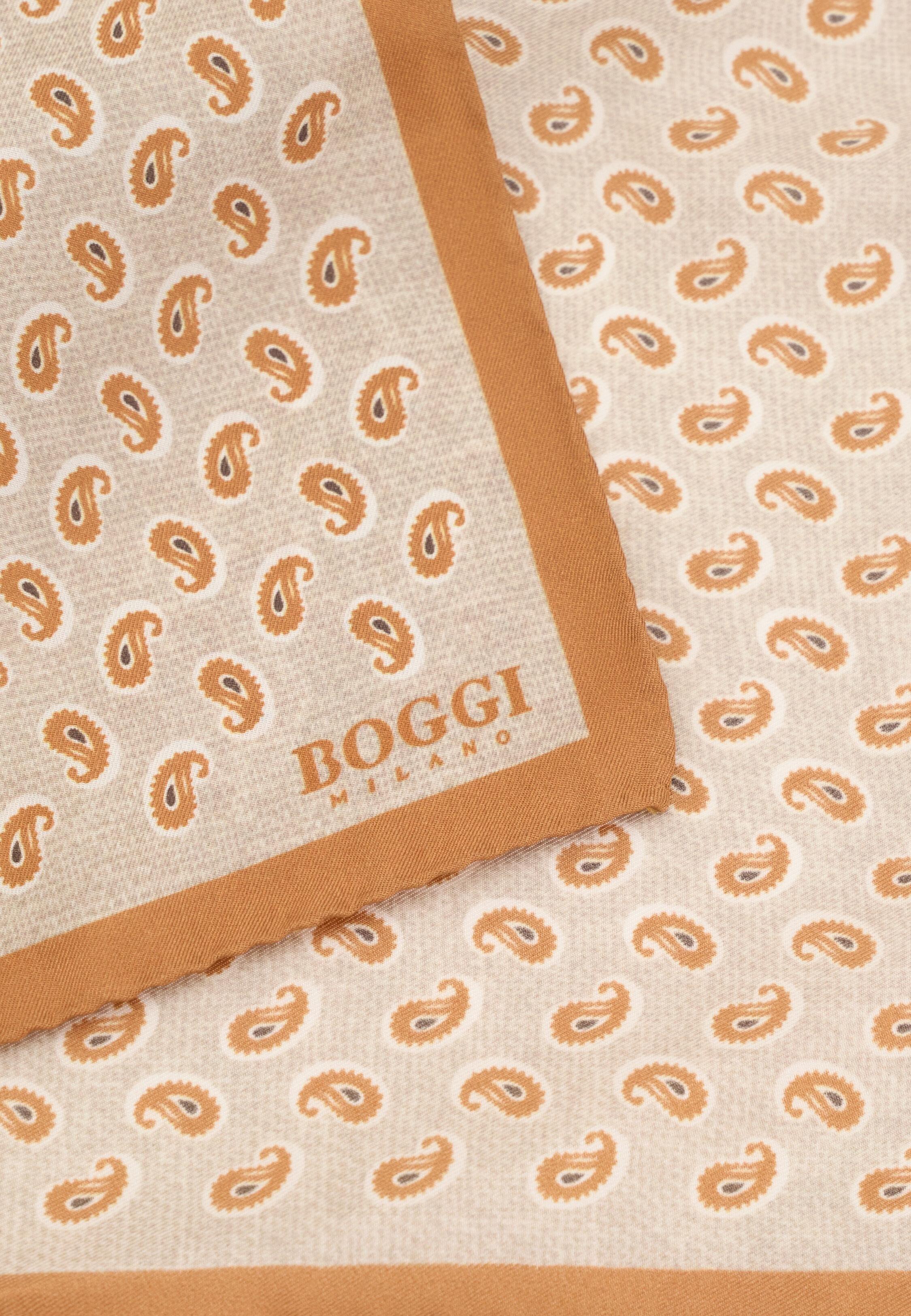 Pocket Square Micro Paisley Print Silk, Beige, Sand, large image number 1