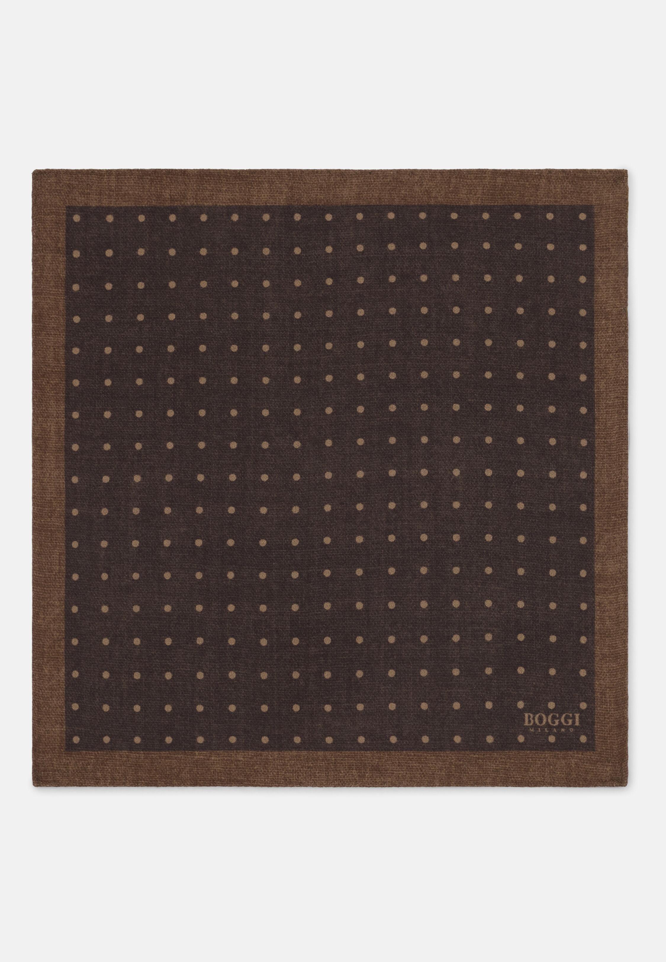 Pocket Square Double Print Polka Dot Silk Brown, Dark brown, large image number 0