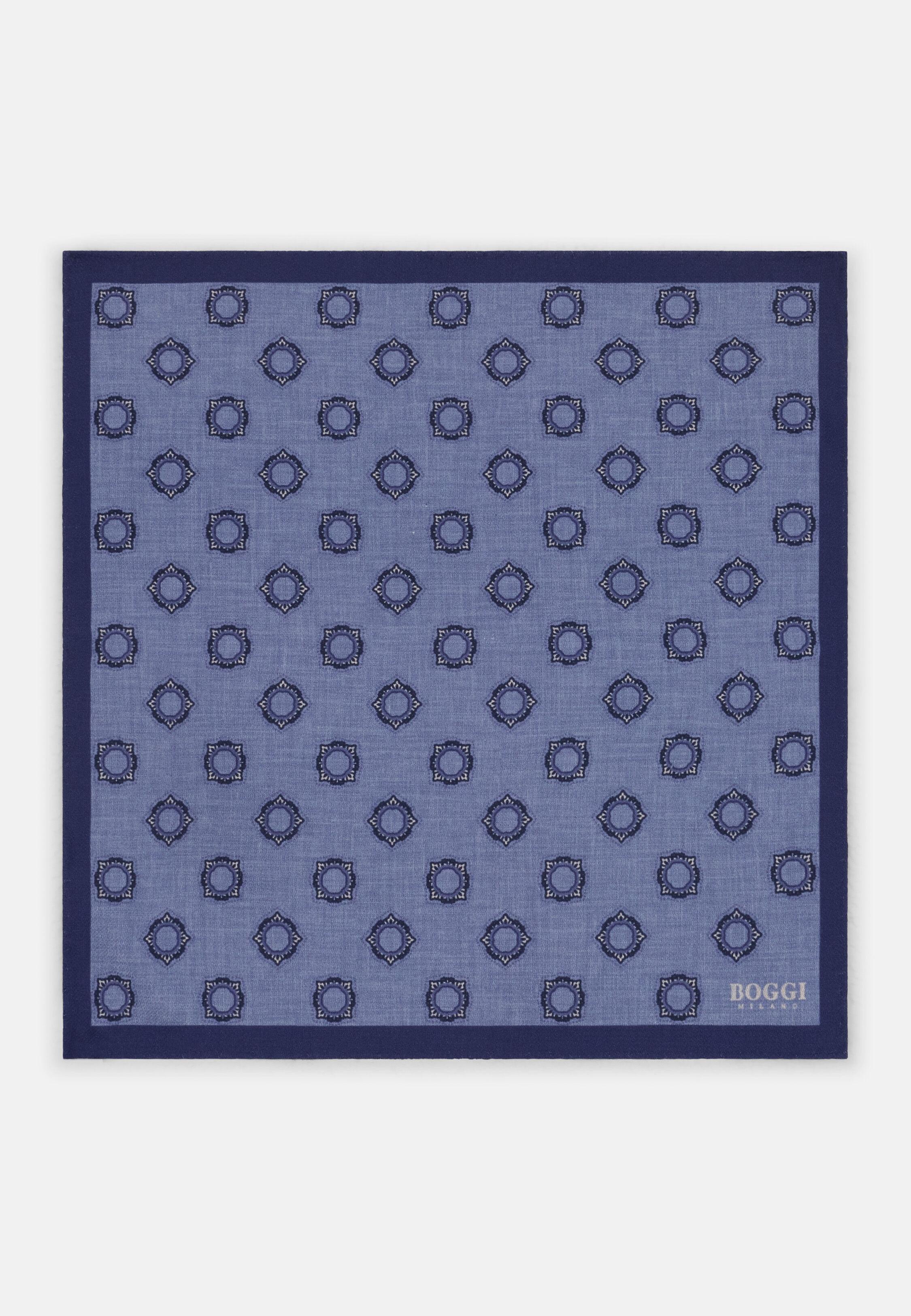 Pocket Square Double Print Medallion Pattern Silk Blue, Light Blue, large image number 0
