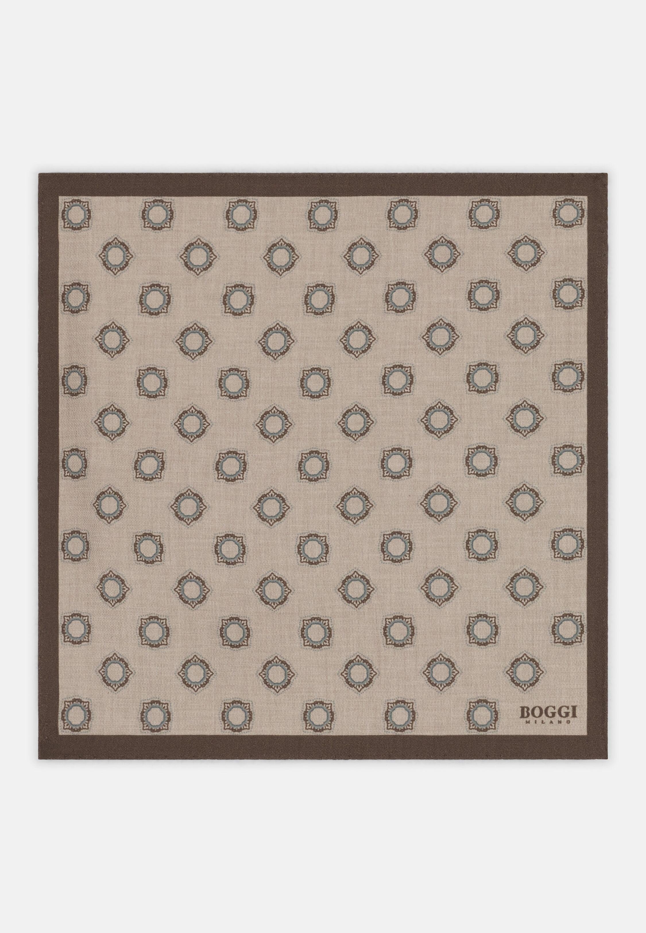 Pocket Square Double Print Medallion Pattern Silk Beige, Sand, large image number 0
