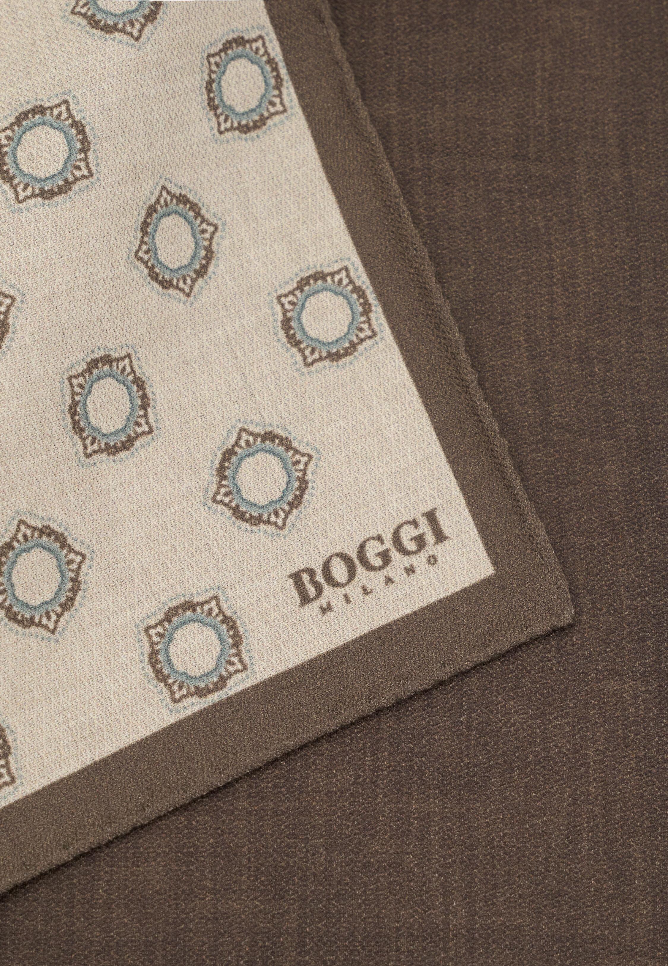 Pocket Square Double Print Medallion Pattern Silk Beige, Sand, large image number 1