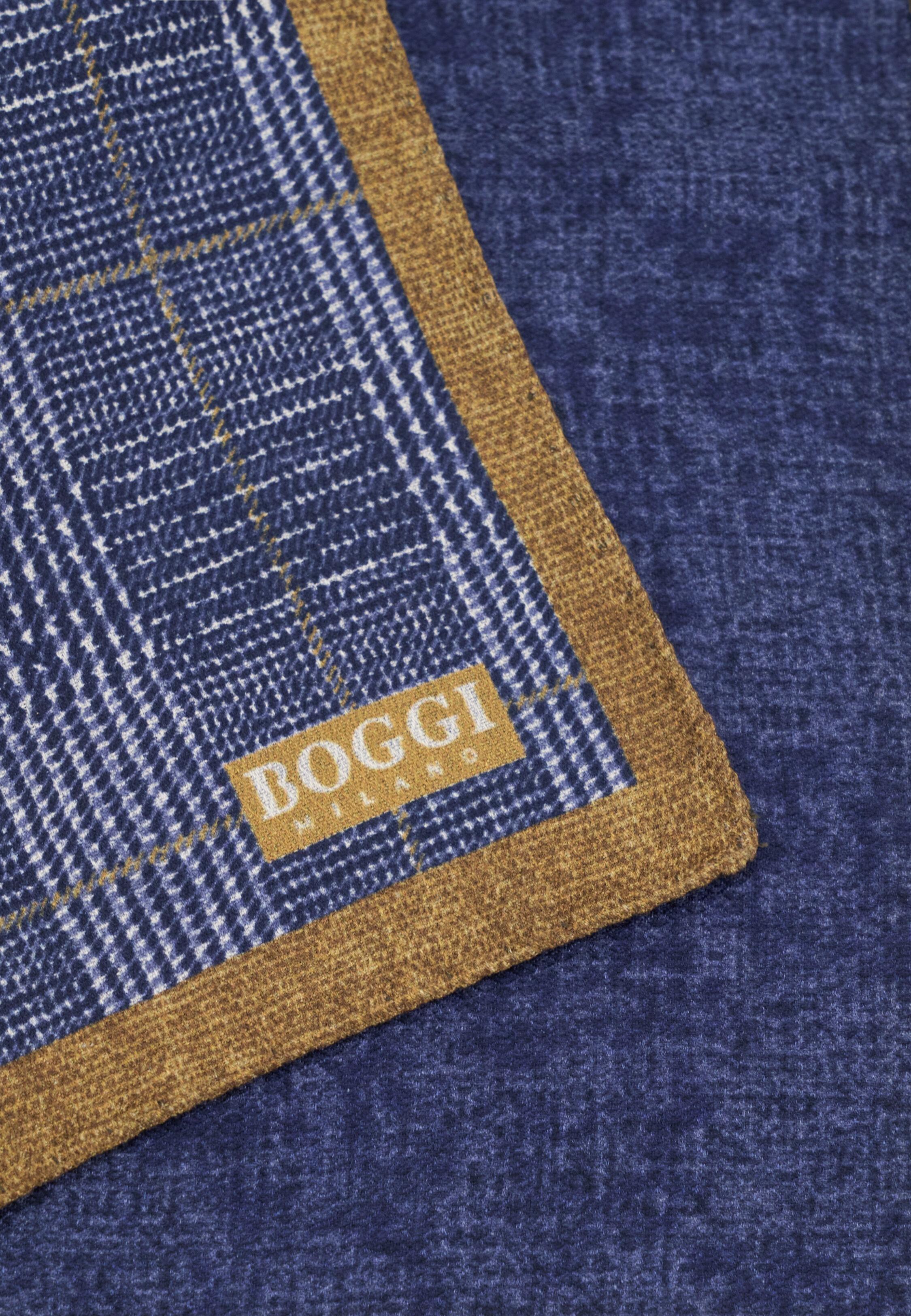 Pocket Square Double Prince Of Wales Check Print Silk Navy, Navy blue, medium