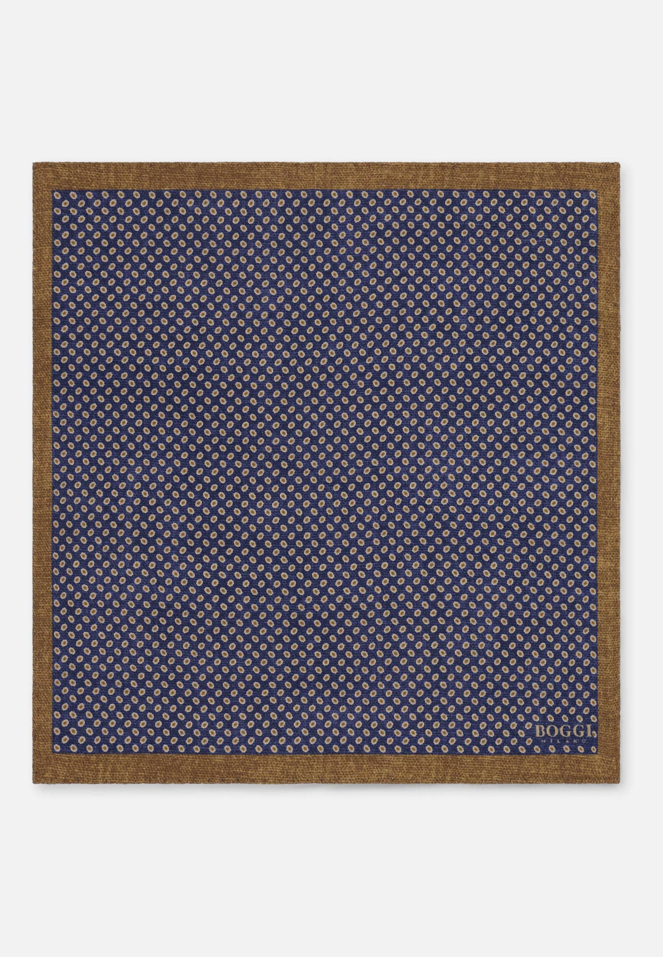 Pocket Square Double Micro Patterned Print in Silk, Navy Blue, Navy blue, medium