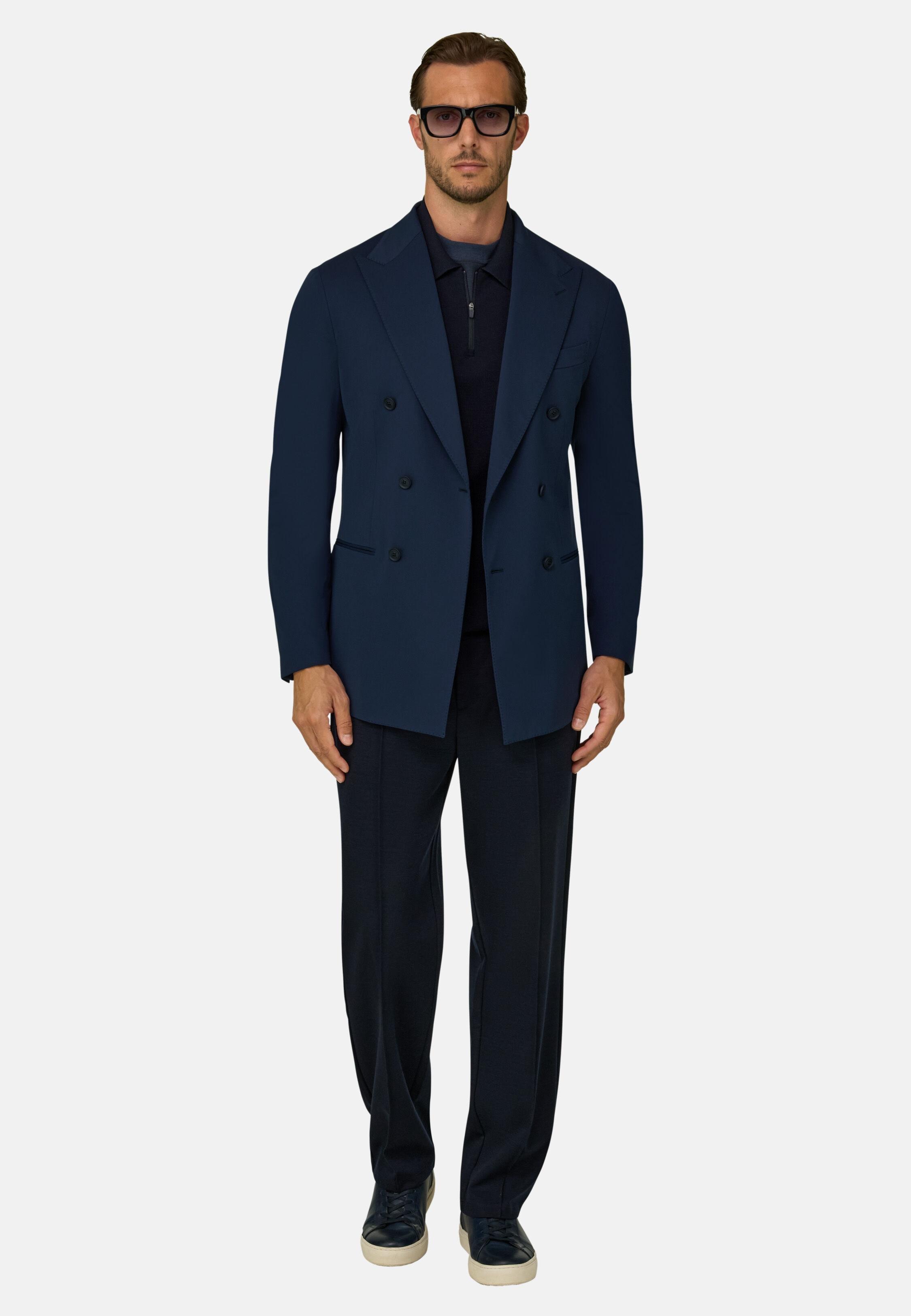 Blazer Double-Breasted Structured Stretch Nylon B Tech Navy blue, Navy blue, large image number 0