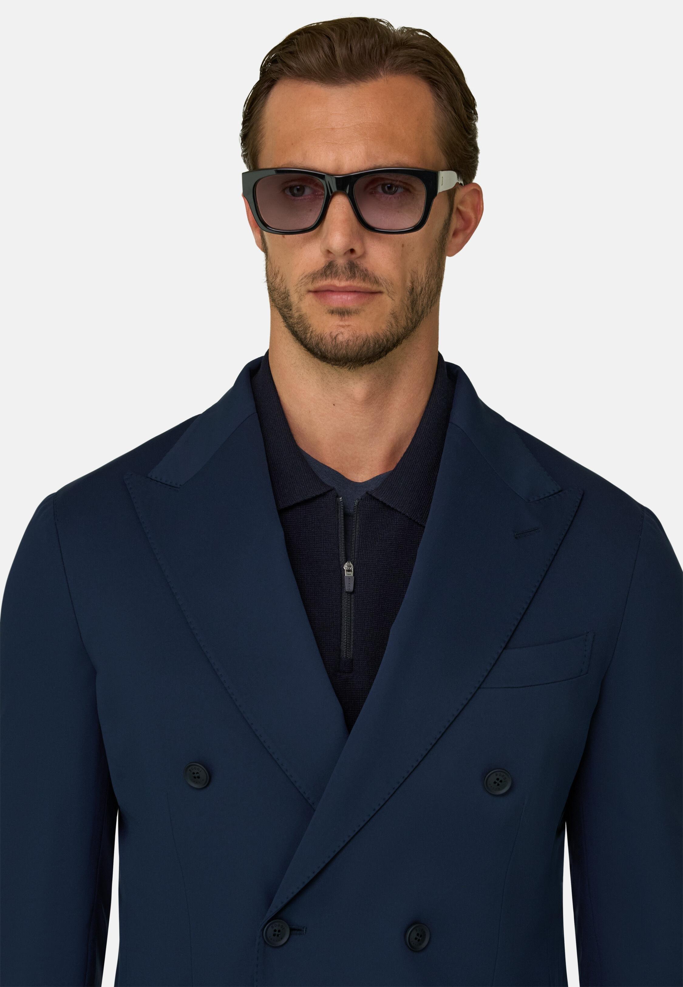 Blazer Double-Breasted Structured Stretch Nylon B Tech Navy blue, Navy blue, large image number 1