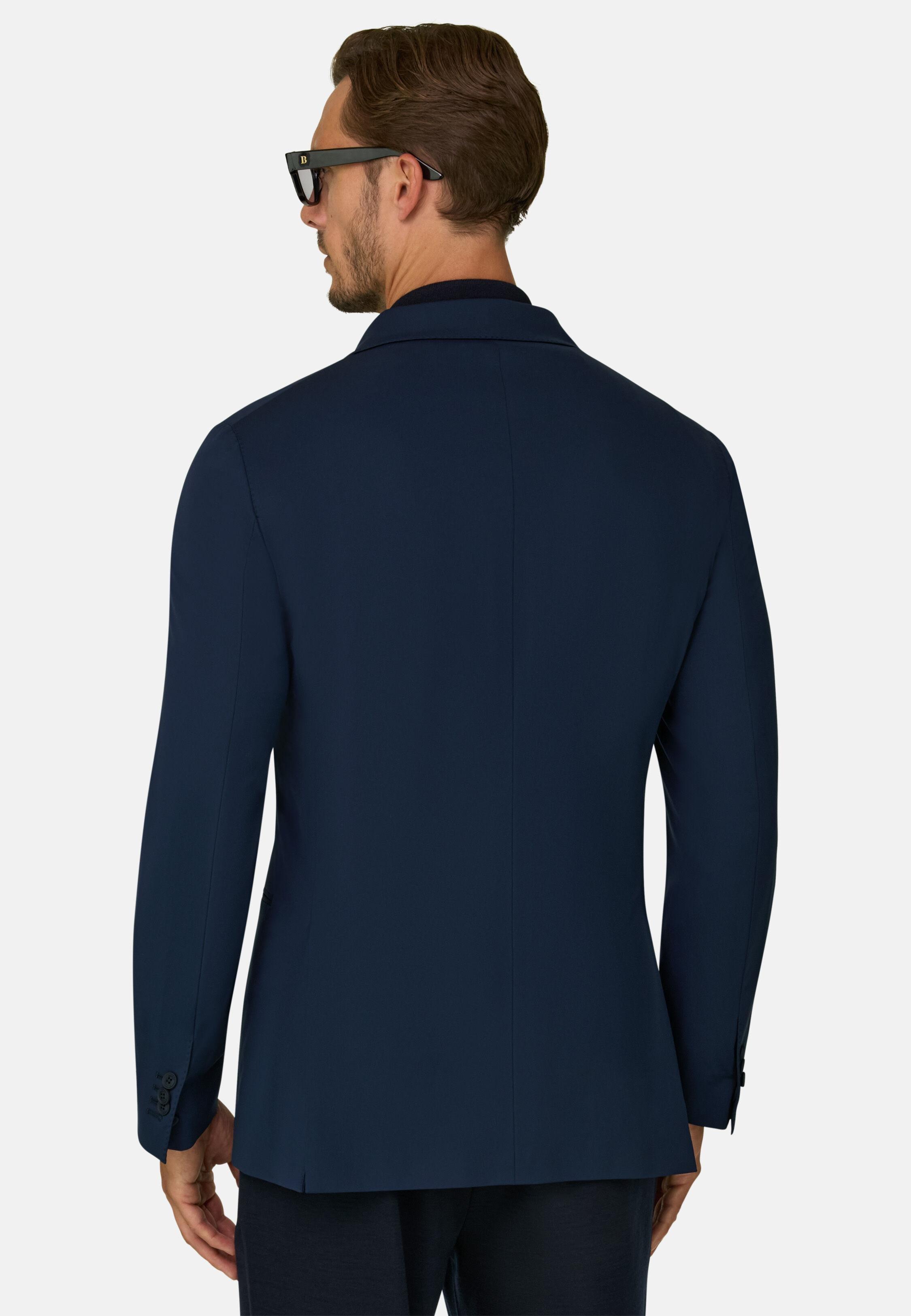 Blazer Double-Breasted Structured Stretch Nylon B Tech Navy blue, Navy blue, large image number 2