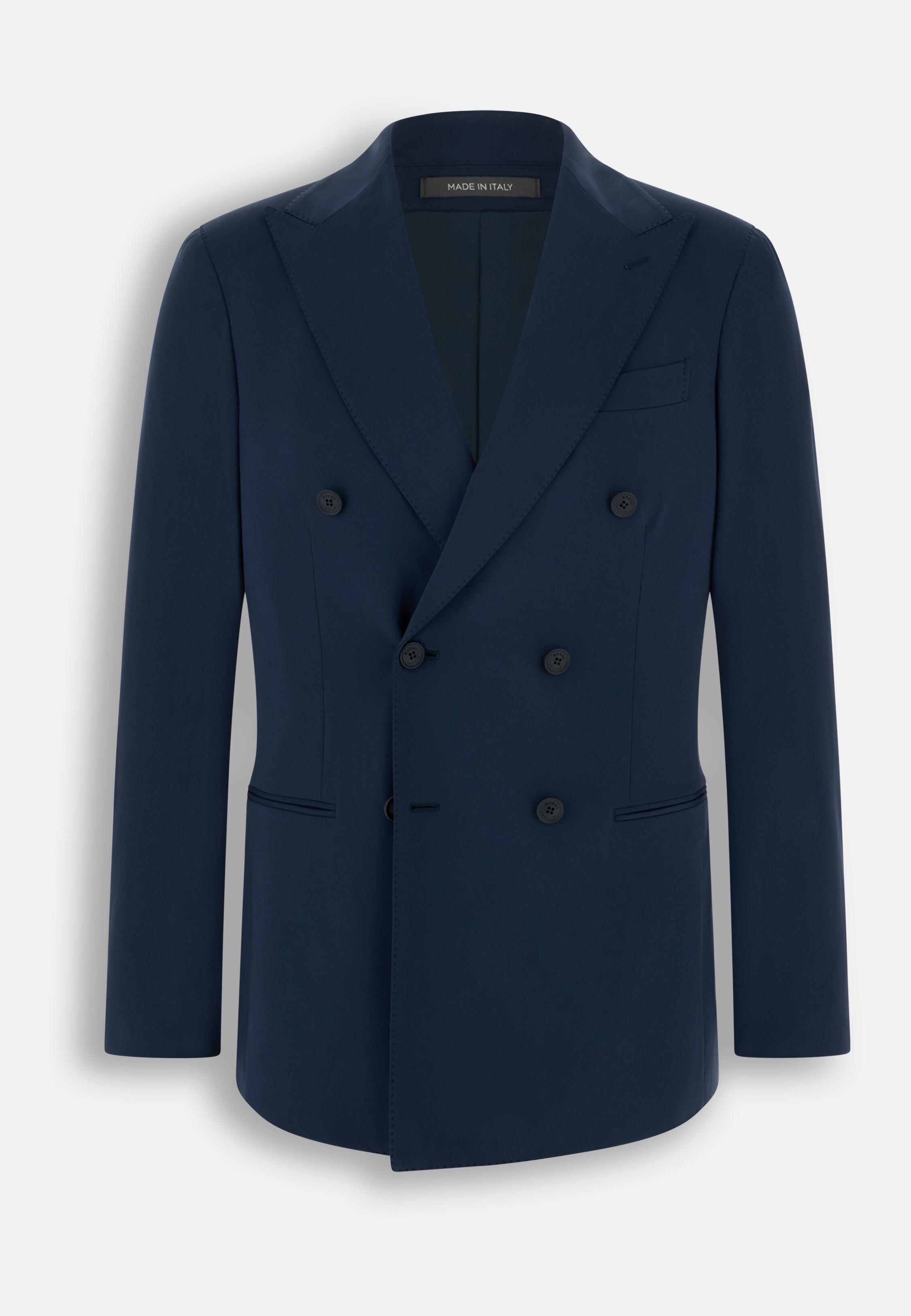 Blazer Double-Breasted Structured Stretch Nylon B Tech Navy blue, Navy blue, large image number 4