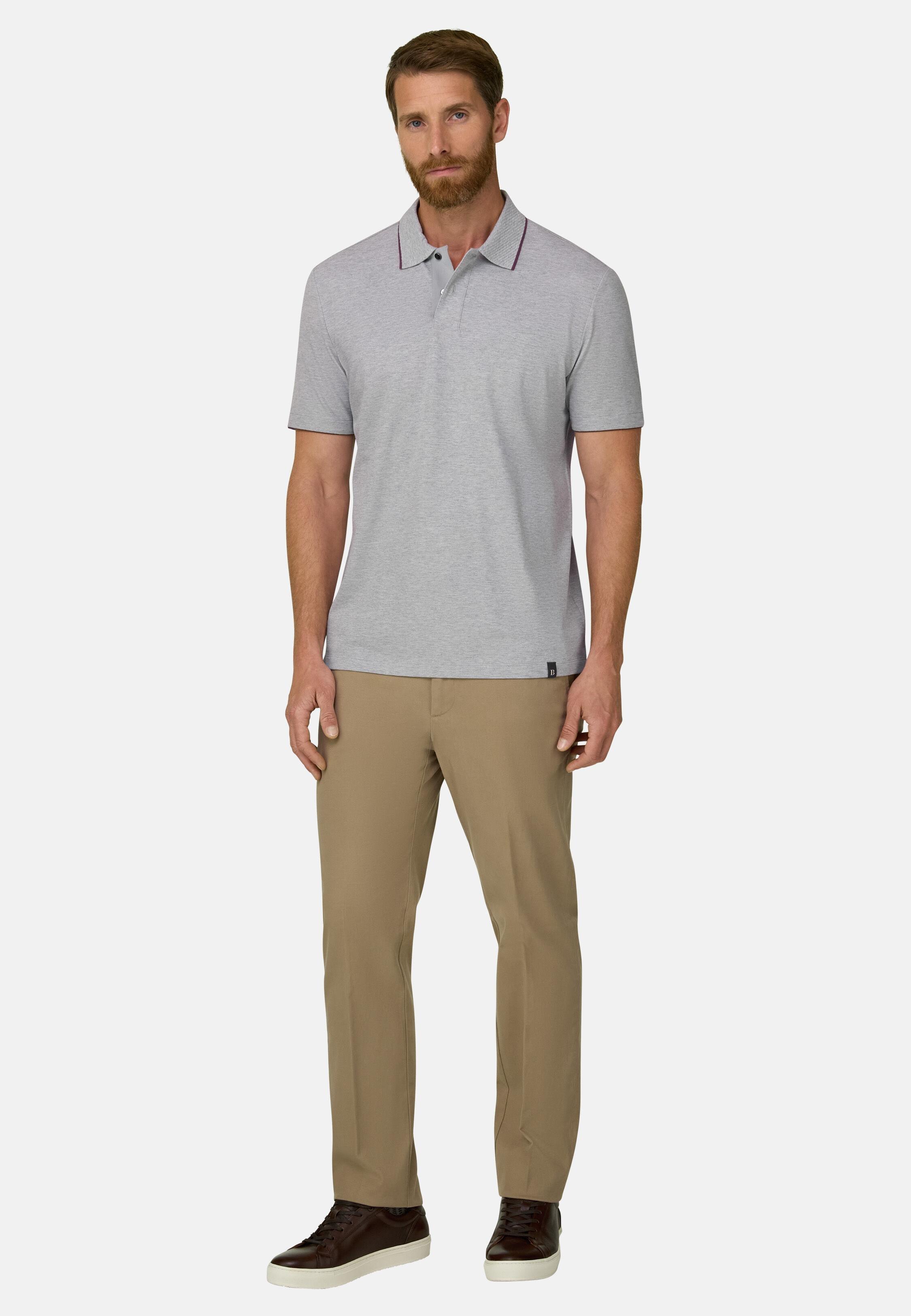 Polo in Stretch Cotton Blend Piqu&eacute; Cool Jade-Fresh Grey, Grey, large image number 0