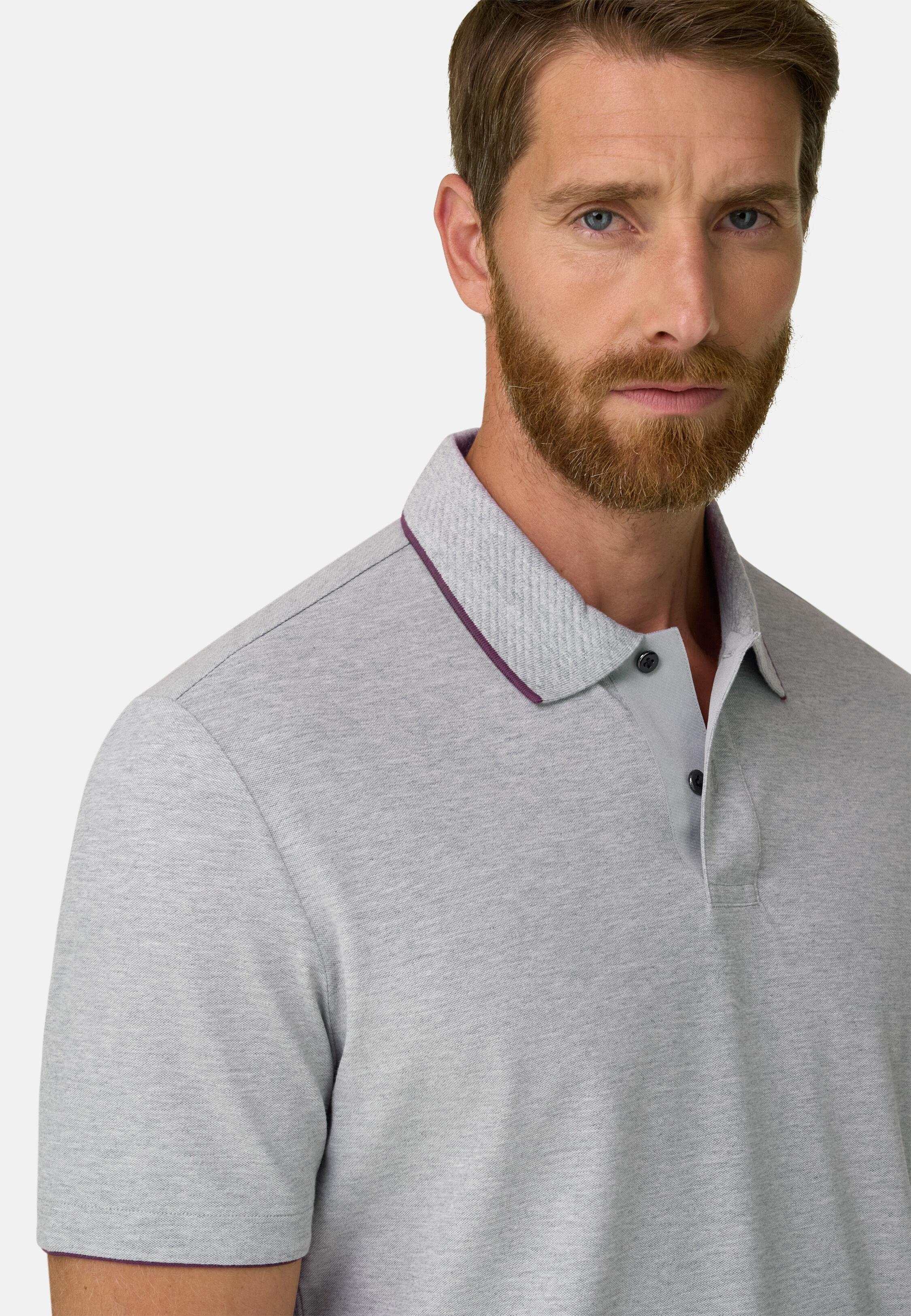 Polo in Stretch Cotton Blend Piqu&eacute; Cool Jade-Fresh Grey, Grey, large image number 1
