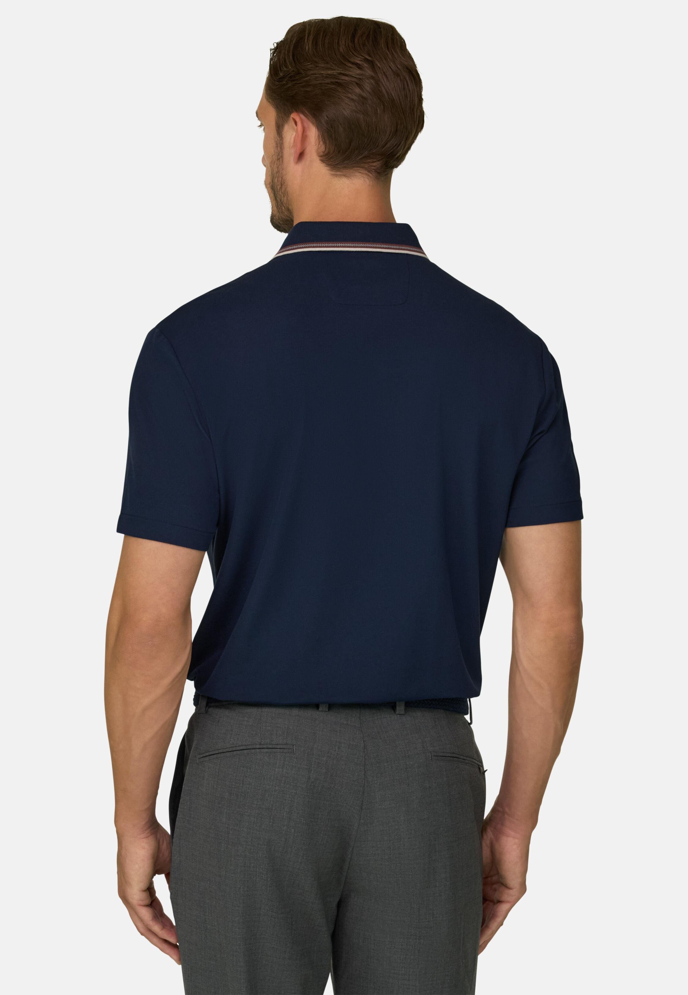 Polo in Stretch Cotton Blend Piqu&eacute; Cool Jade-Fresh, Navy Blue, Navy blue, large image number 2