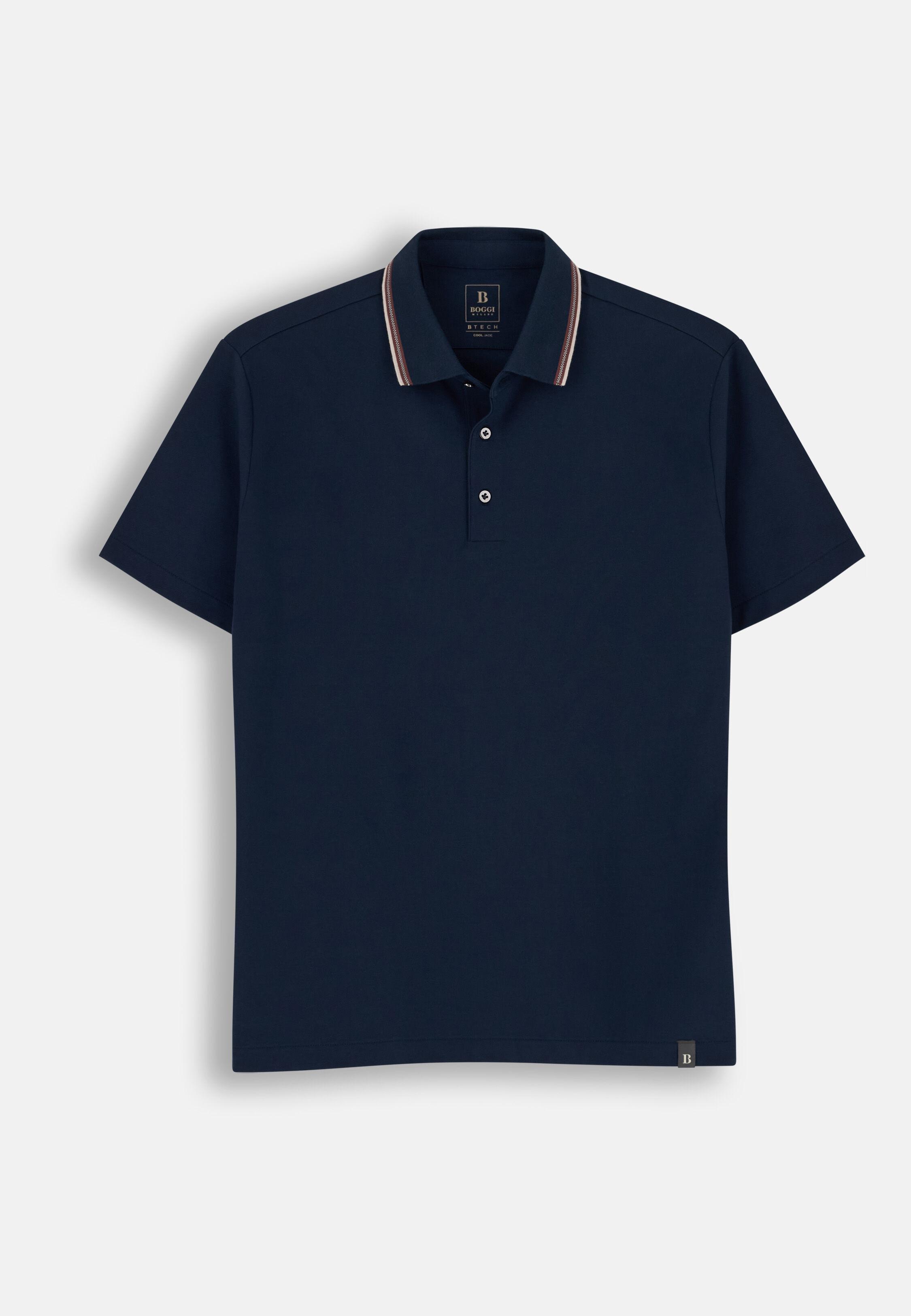 Polo in Stretch Cotton Blend Piqu&eacute; Cool Jade-Fresh, Navy Blue, Navy blue, large image number 3
