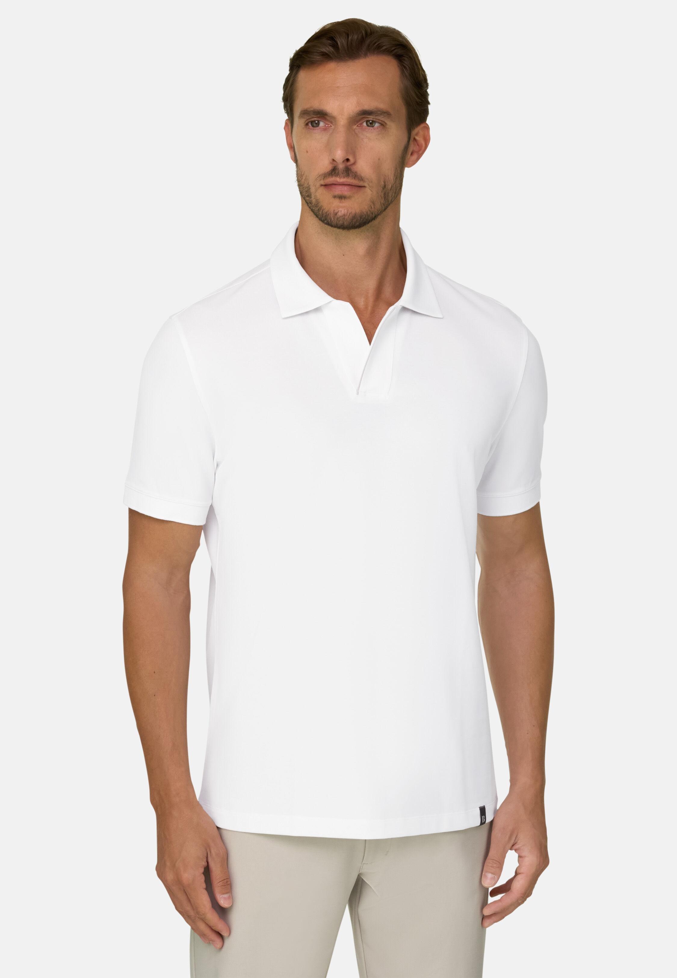 Polo in Stretch Cotton Blend Piqu&eacute; Cool Jade-Fresh, White, White, large image number 1