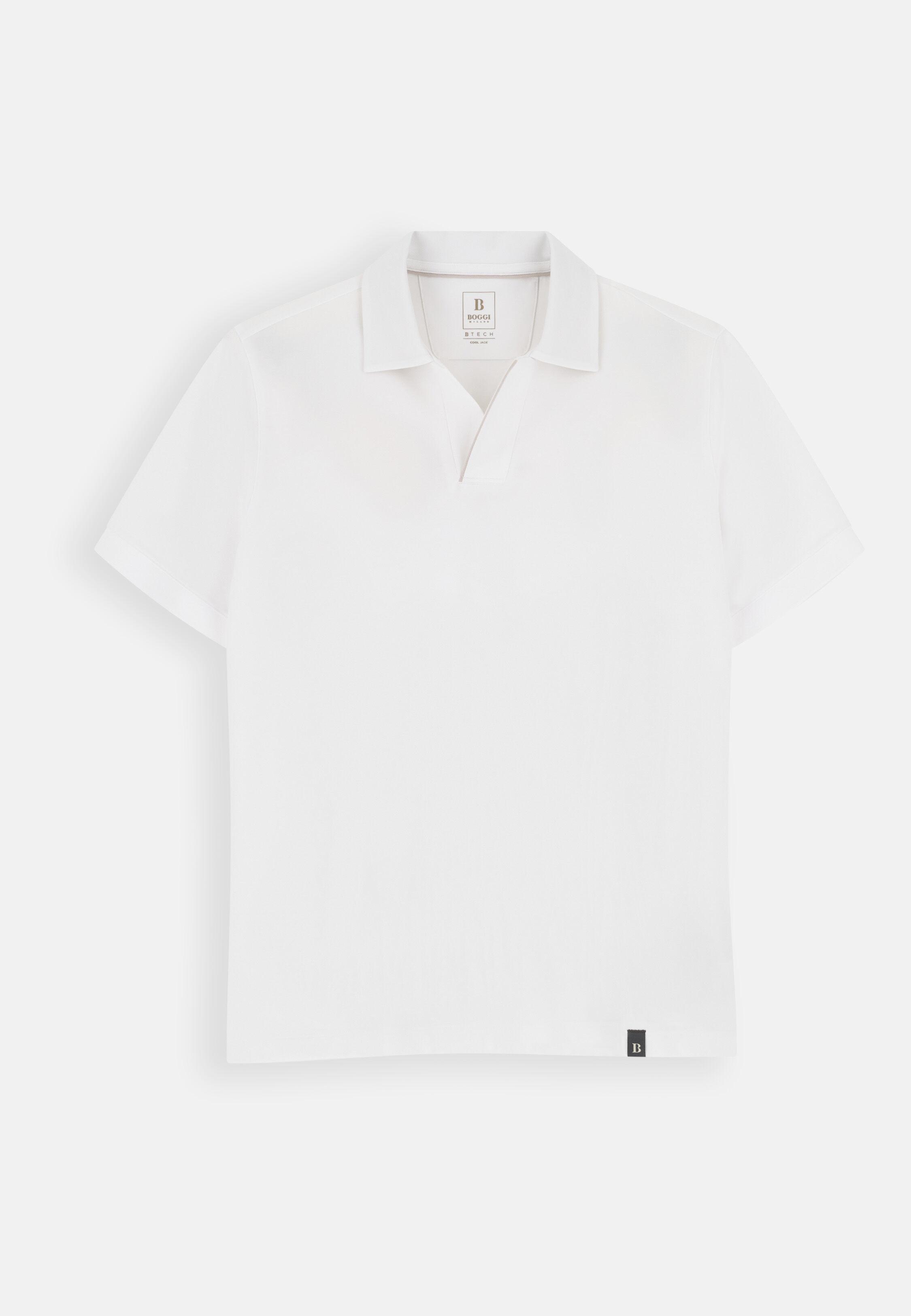 Polo in Stretch Cotton Blend Piqu&eacute; Cool Jade-Fresh, White, White, large image number 4