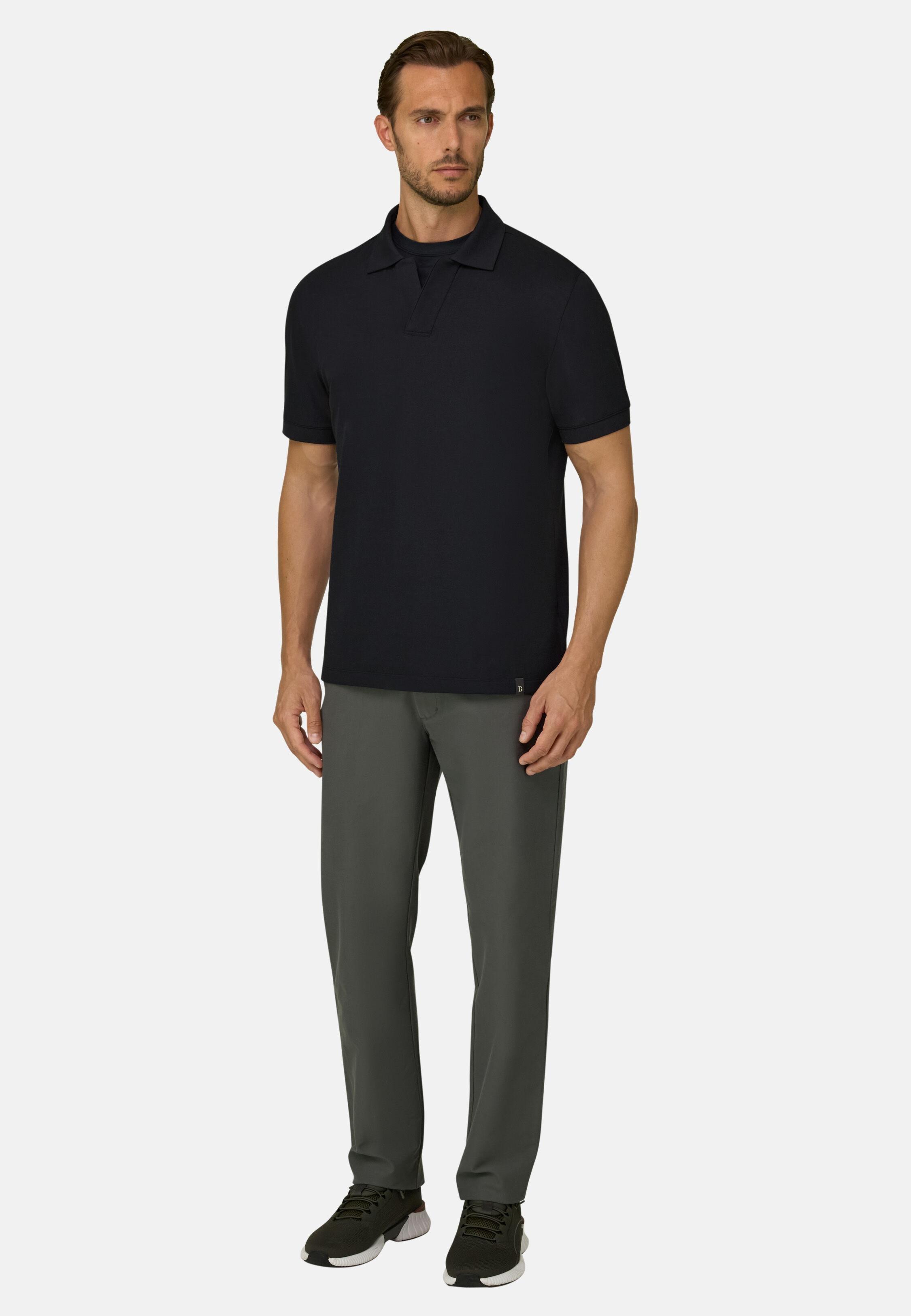 Polo in Stretch Cotton Blend Piqu&eacute; Cool Jade-Fresh Black, Black, large image number 0