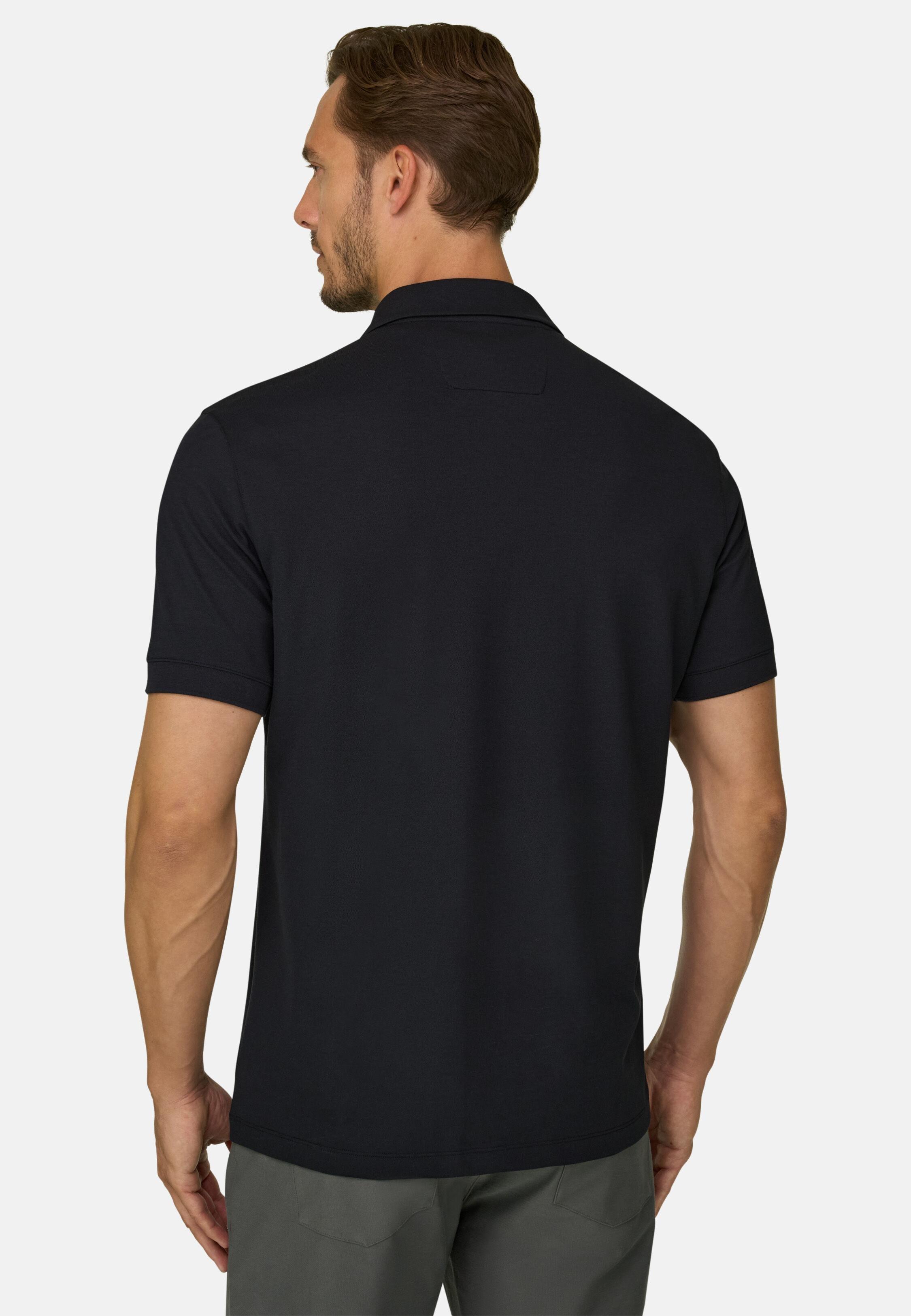 Polo in Stretch Cotton Blend Piqu&eacute; Cool Jade-Fresh Black, Black, medium