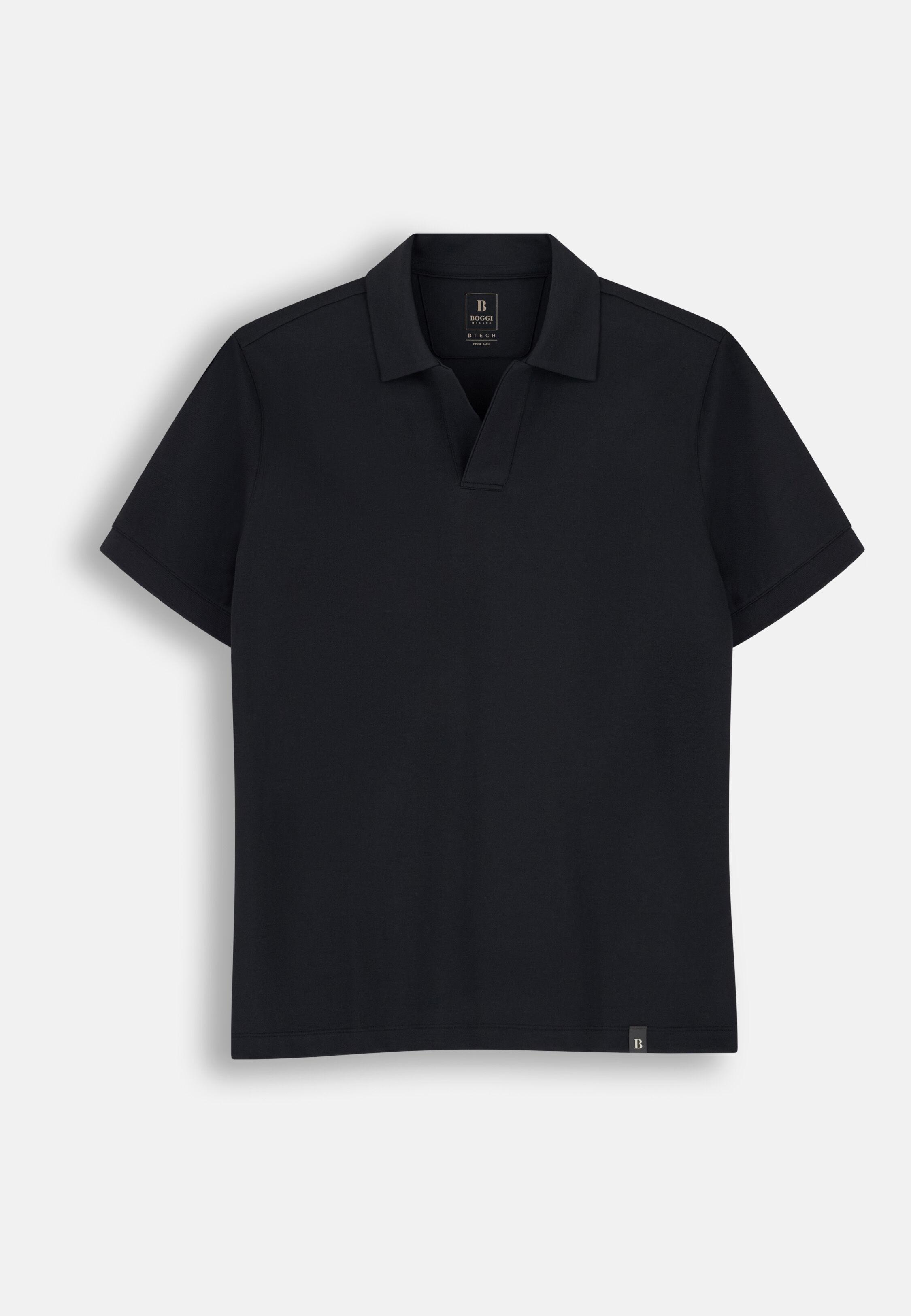 Polo in Stretch Cotton Blend Piqu&eacute; Cool Jade-Fresh, Black, Black, large image number 3