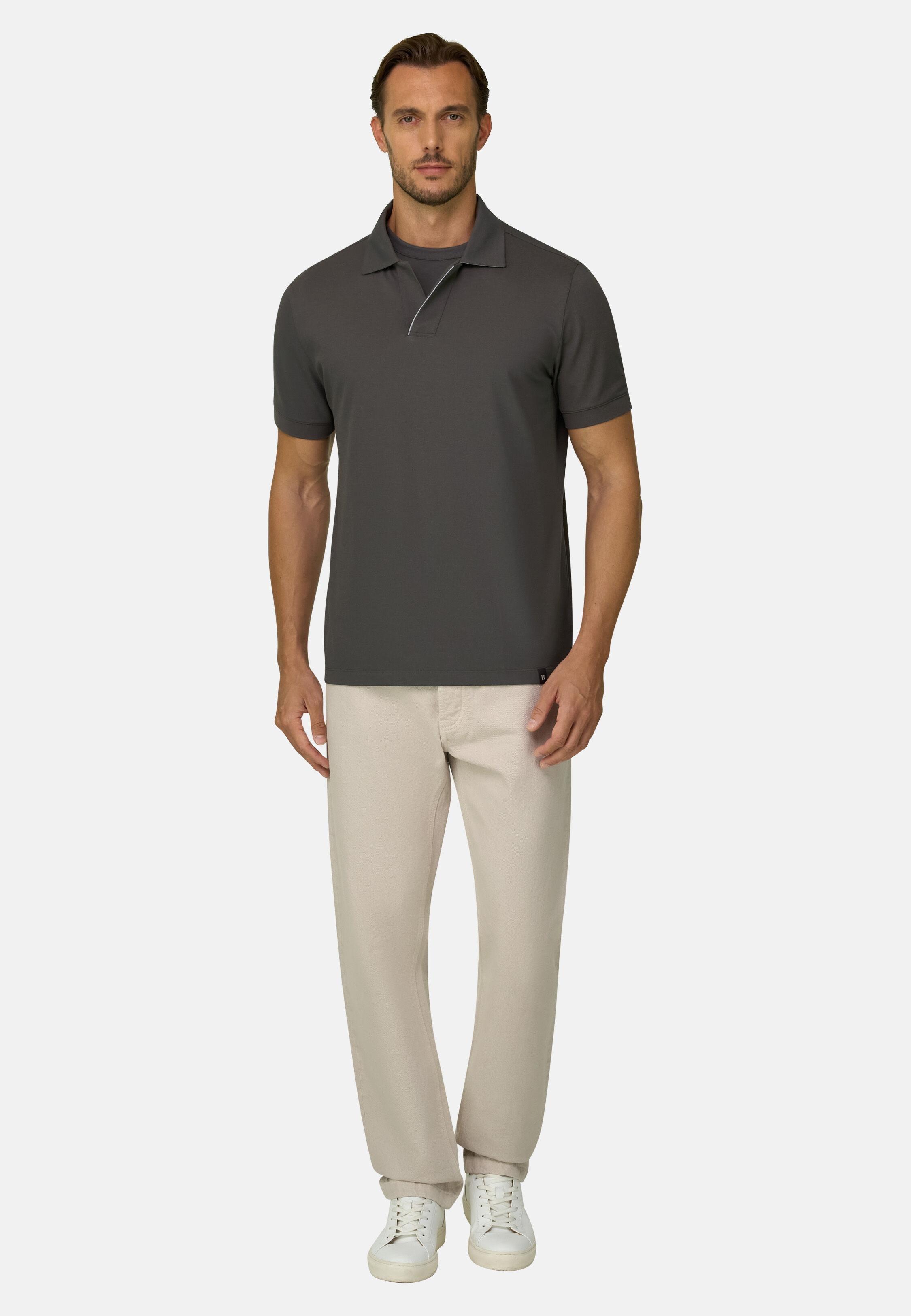 Polo in Stretch Cotton Blend Piqu&eacute; Cool Jade-Fresh Military Green, Military Green, medium