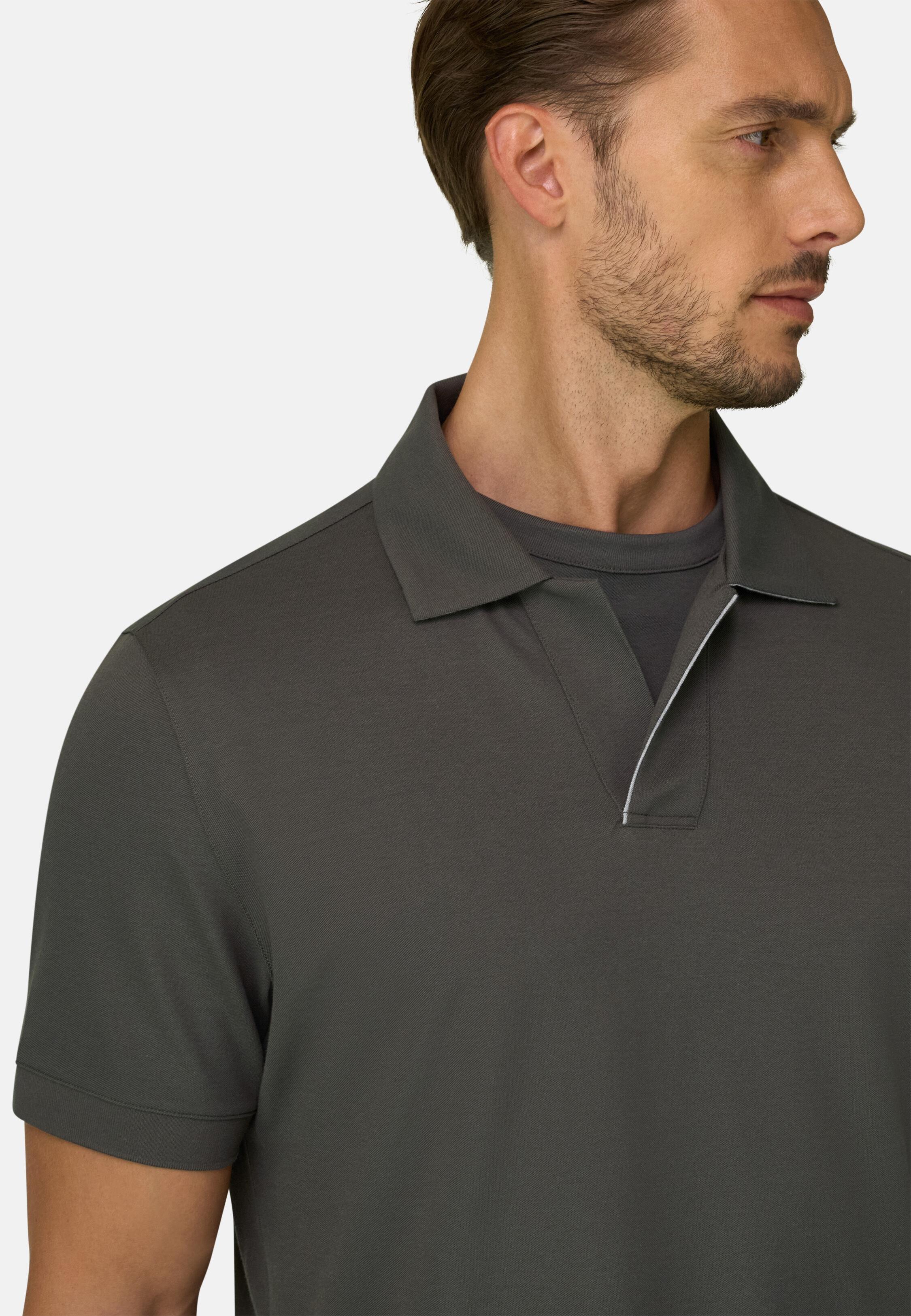 Polo in Stretch Cotton Blend Piqu&eacute; Cool Jade-Fresh Military Green, Military Green, medium