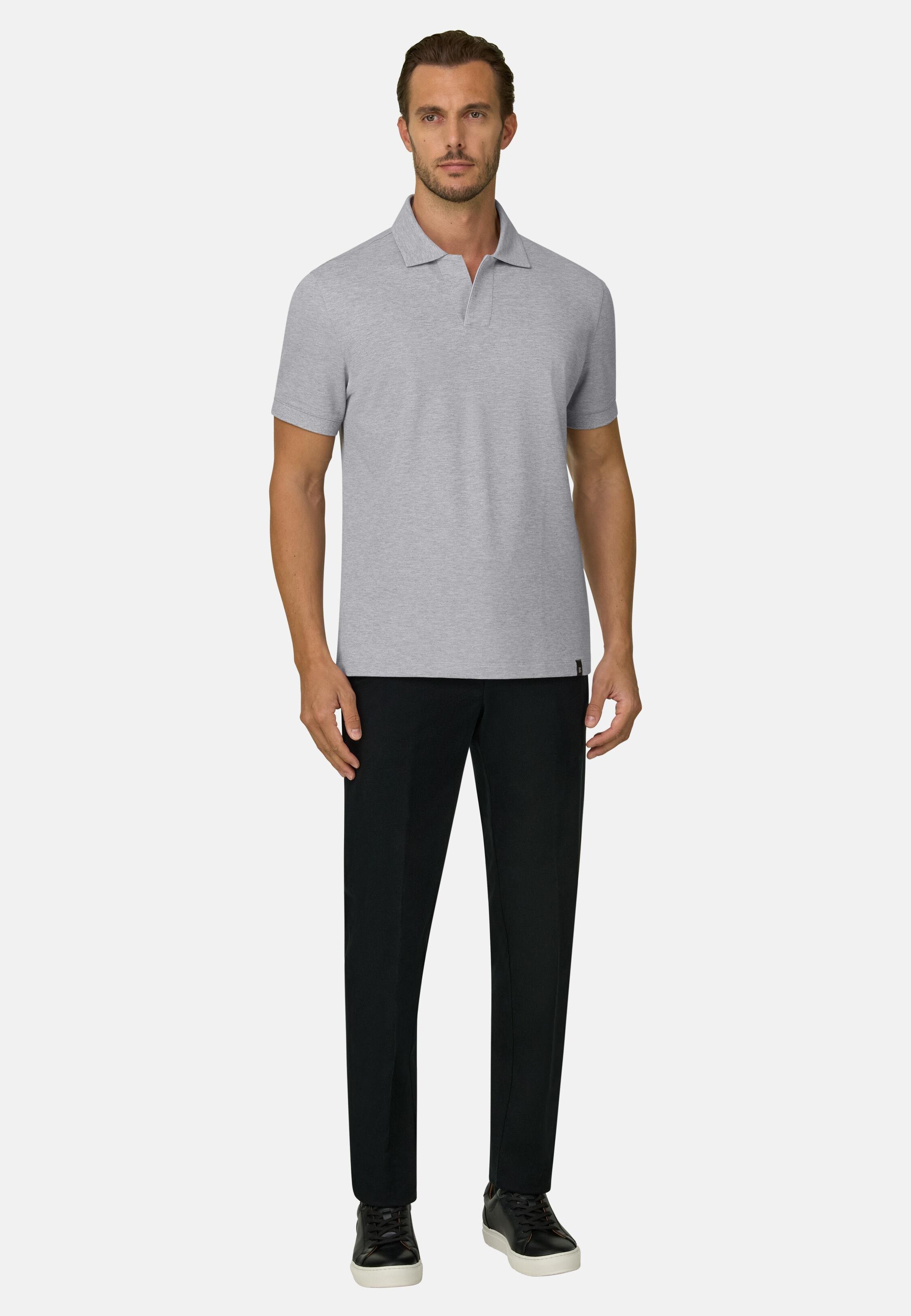 Polo In Stretch Cotton Blend Piqu&eacute; Cool Jade-Fresh, Grey, Grey, medium