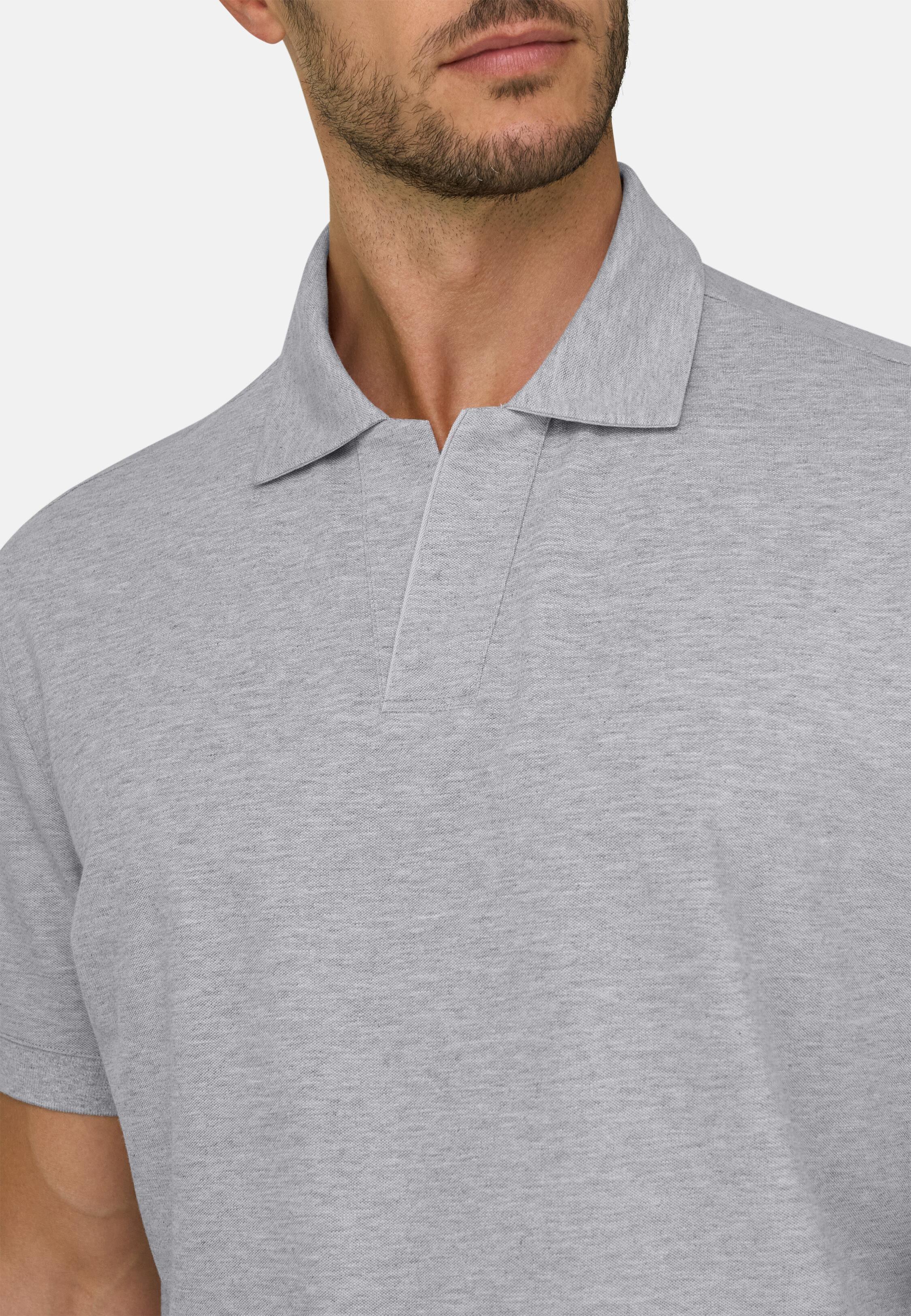 Polo In Stretch Cotton Blend Piqu&eacute; Cool Jade-Fresh, Grey, Grey, medium