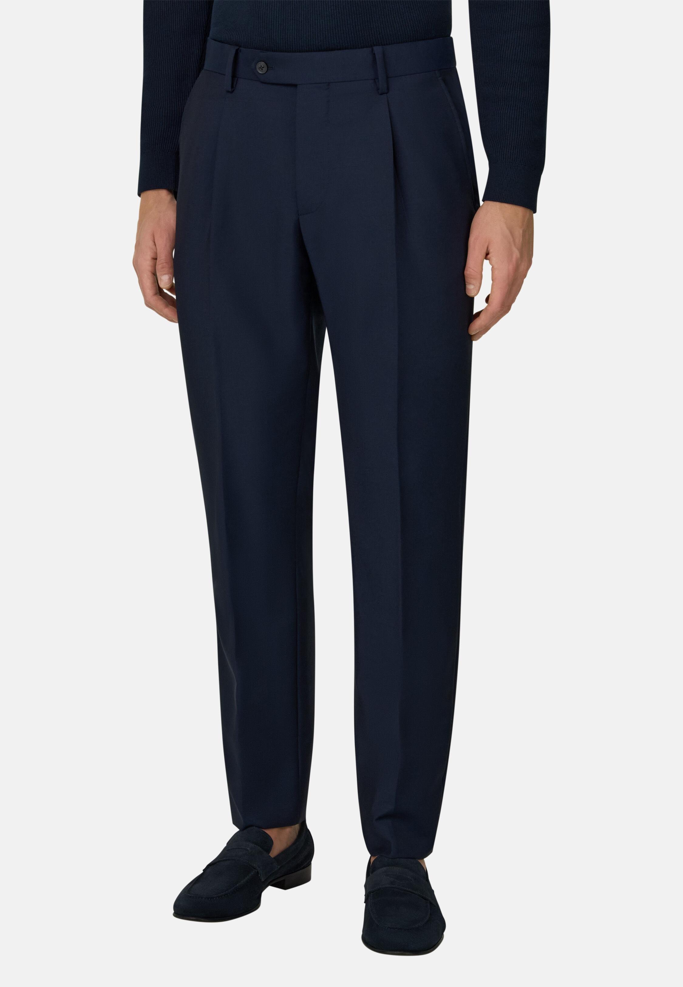 Wool and Mohair Trousers Navy blue, 3901_NAVY, medium