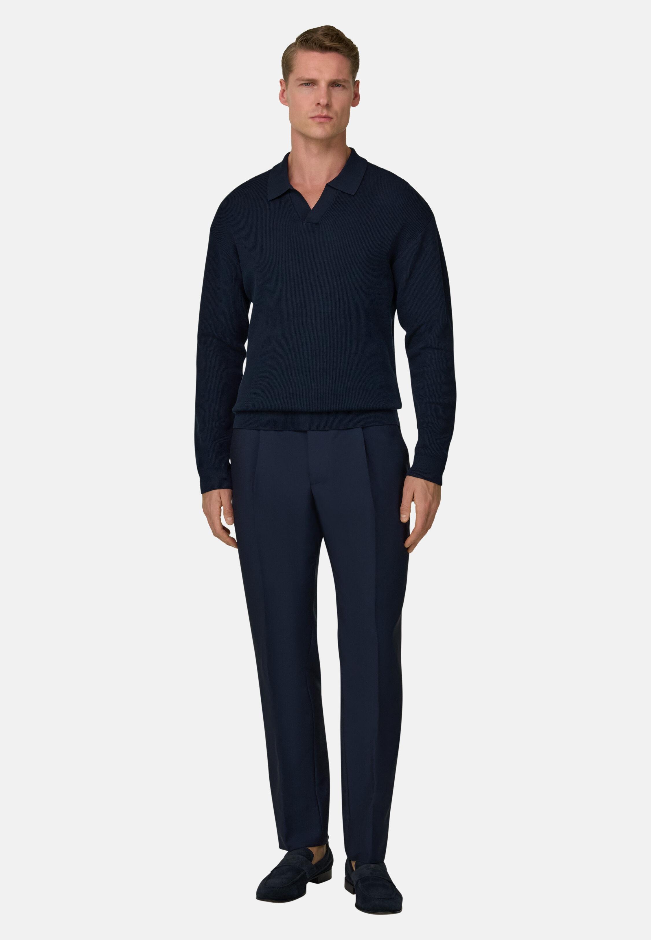 Wool and Mohair Trousers Navy blue, 3901_NAVY, medium