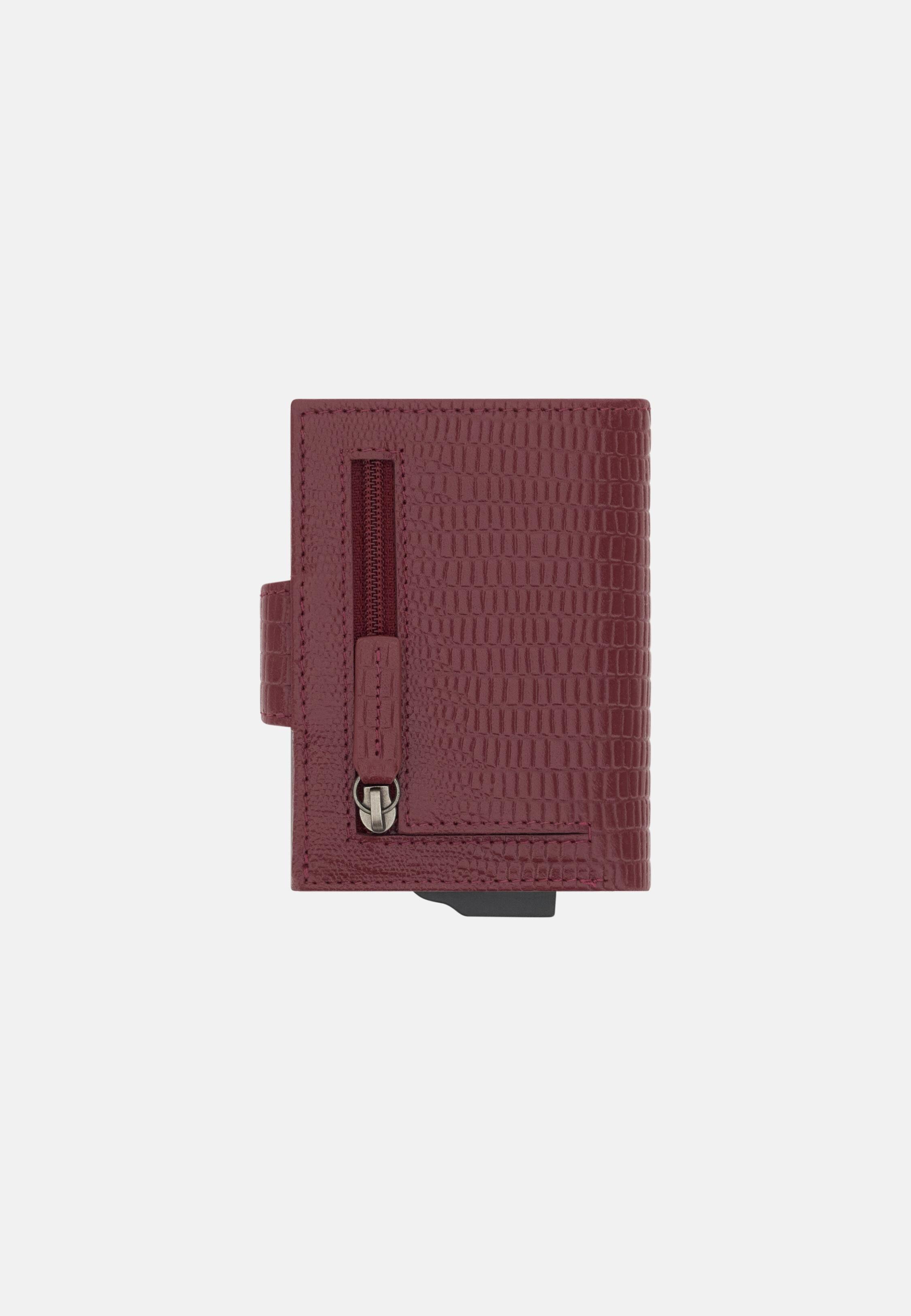 Printed Leather Credit Card Holder Burgundy, 3901_BURG, medium