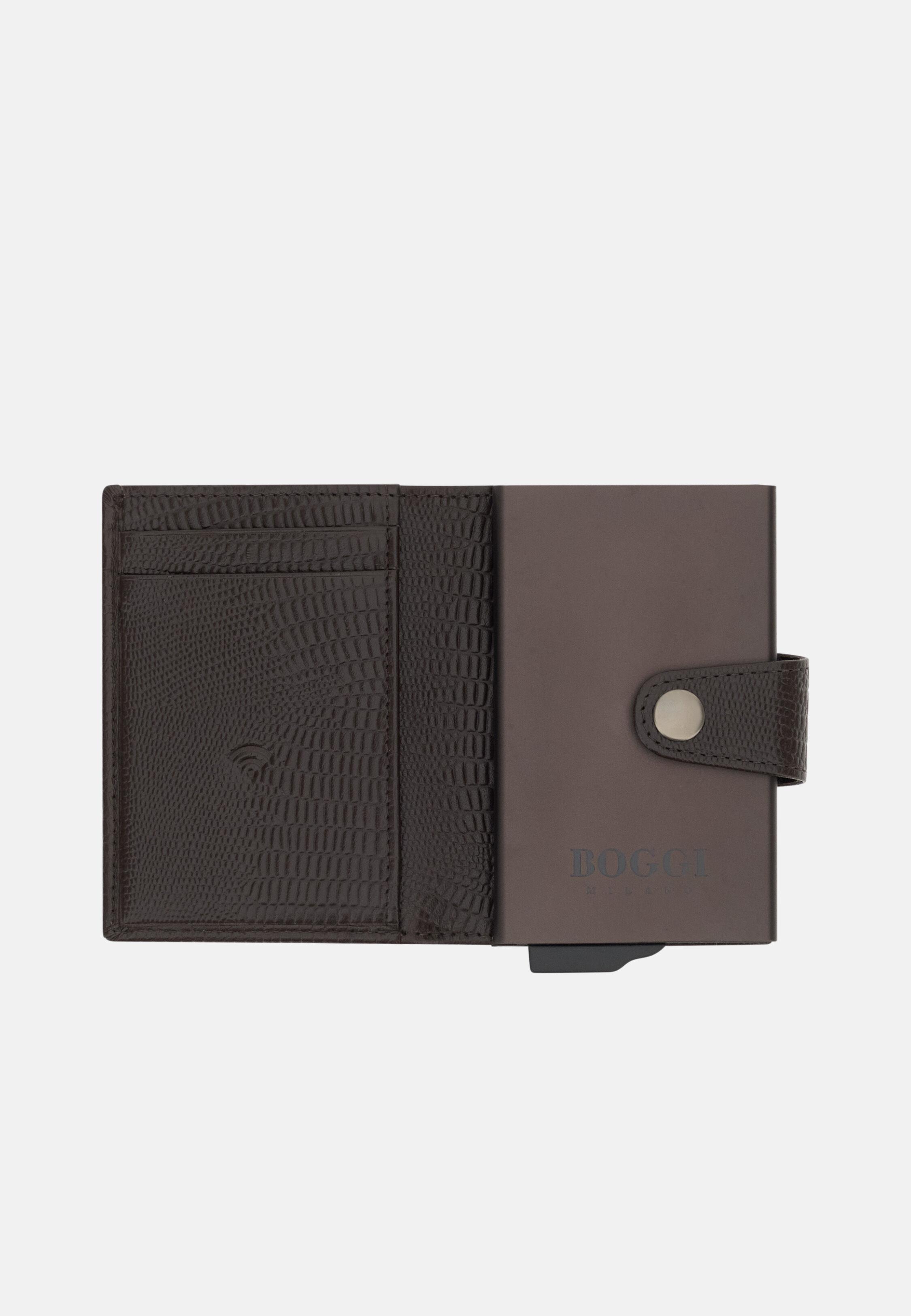 Printed Leather Credit Card Holder Brown, 3901_DKBR, medium