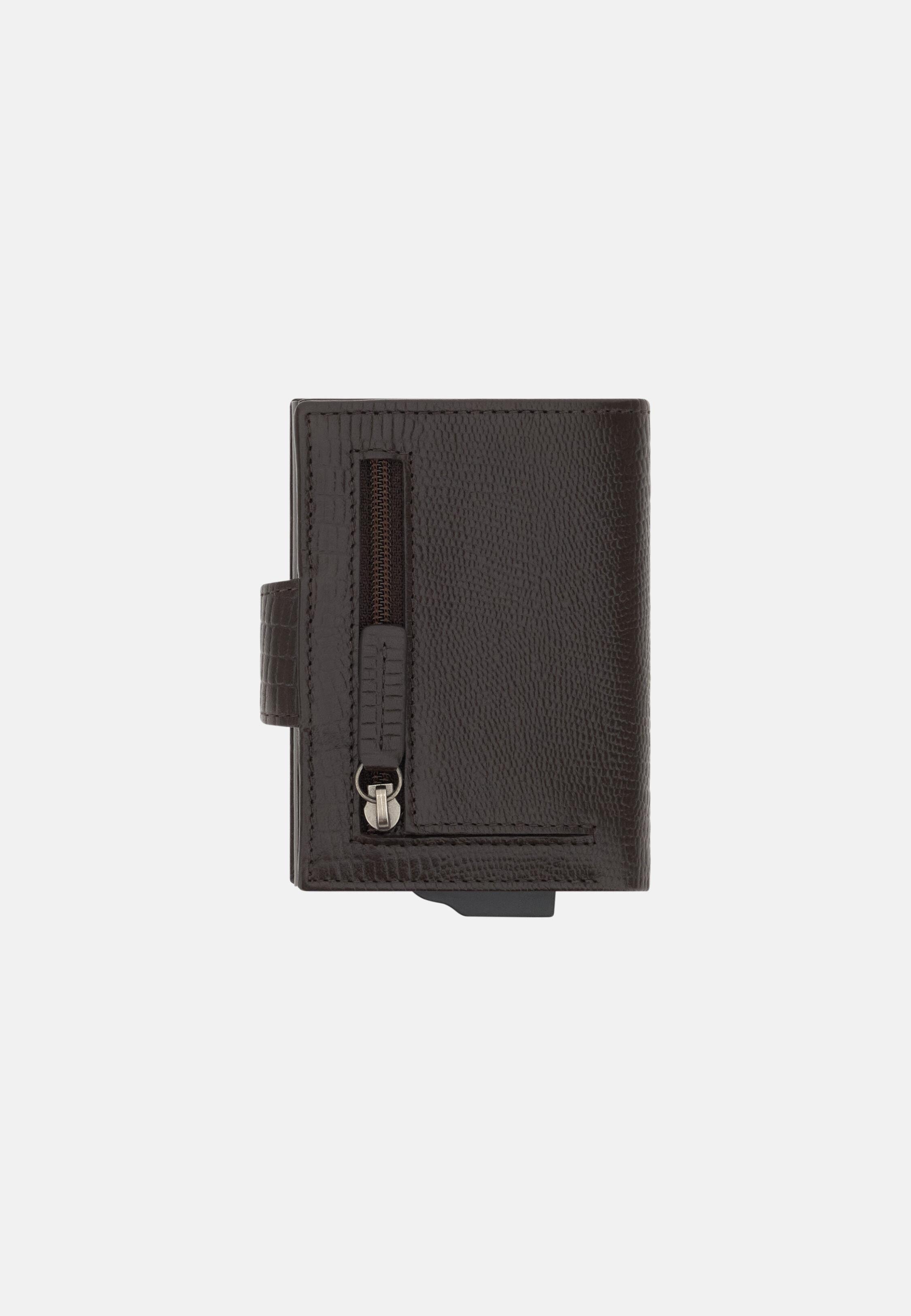 Printed Leather Credit Card Holder Brown, 3901_DKBR, large image number 1
