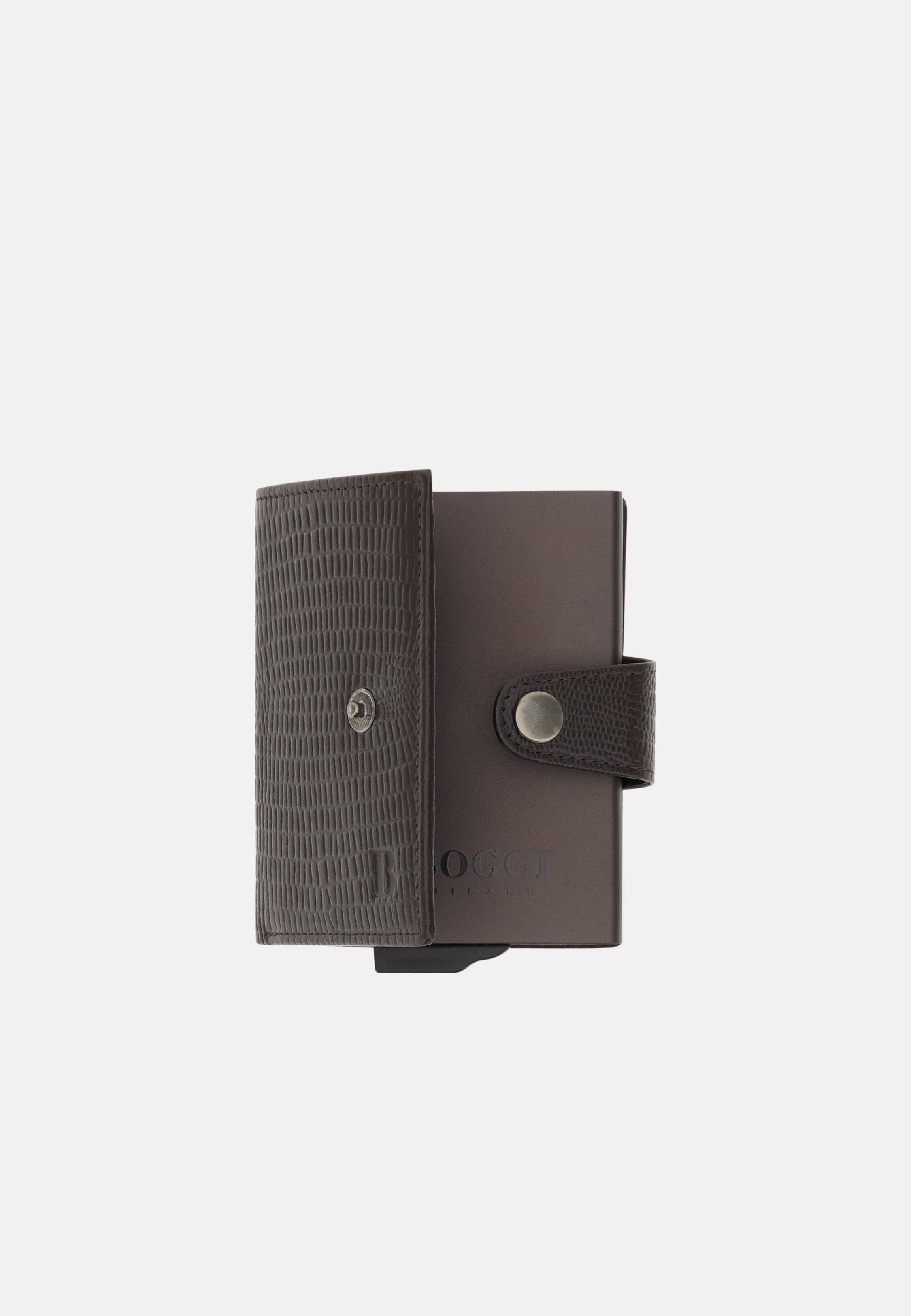 Printed Leather Credit Card Holder Brown, 3901_DKBR, medium