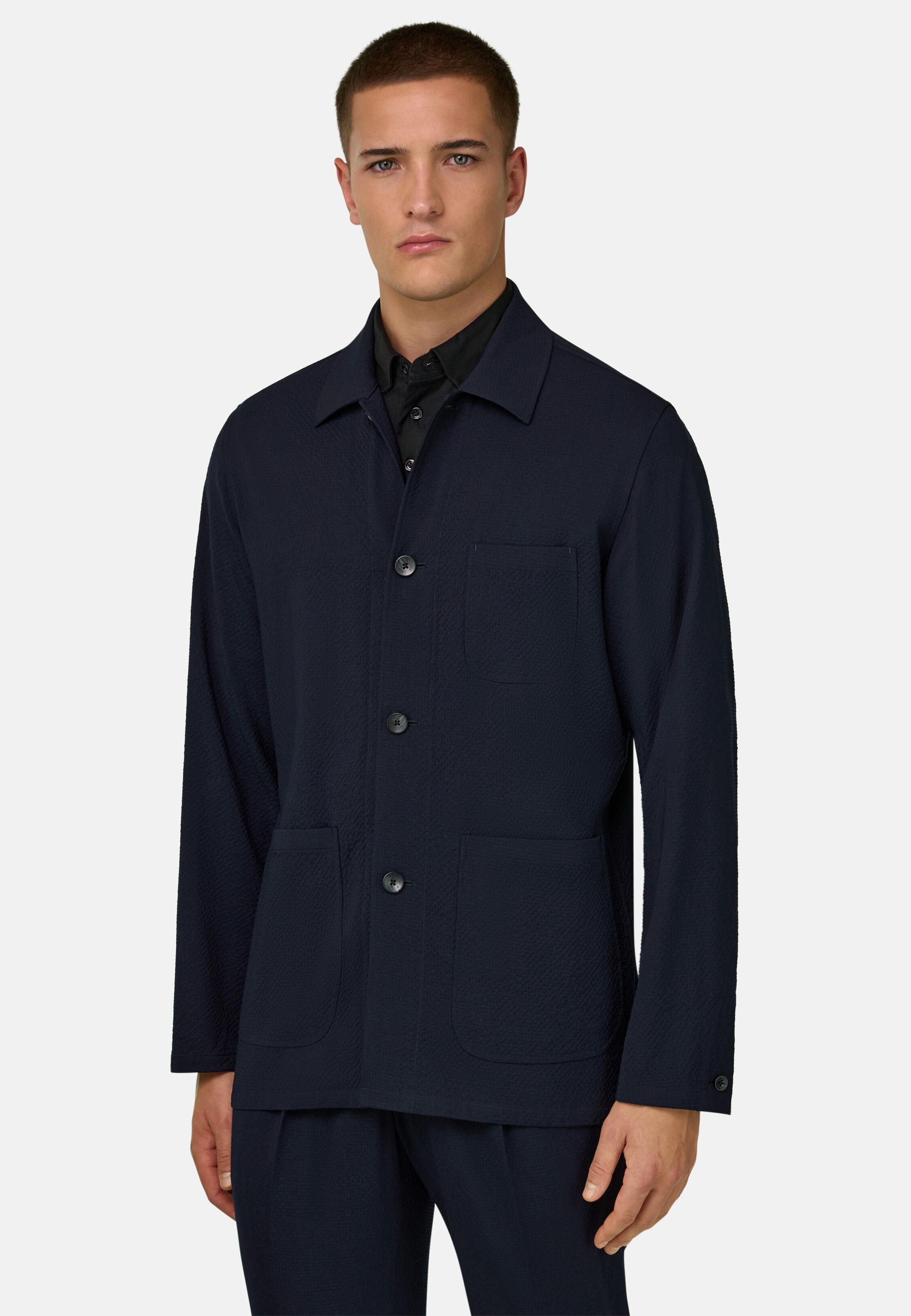 Stretch Wool Shirt Jacket Navy, 3901_NAVY, medium