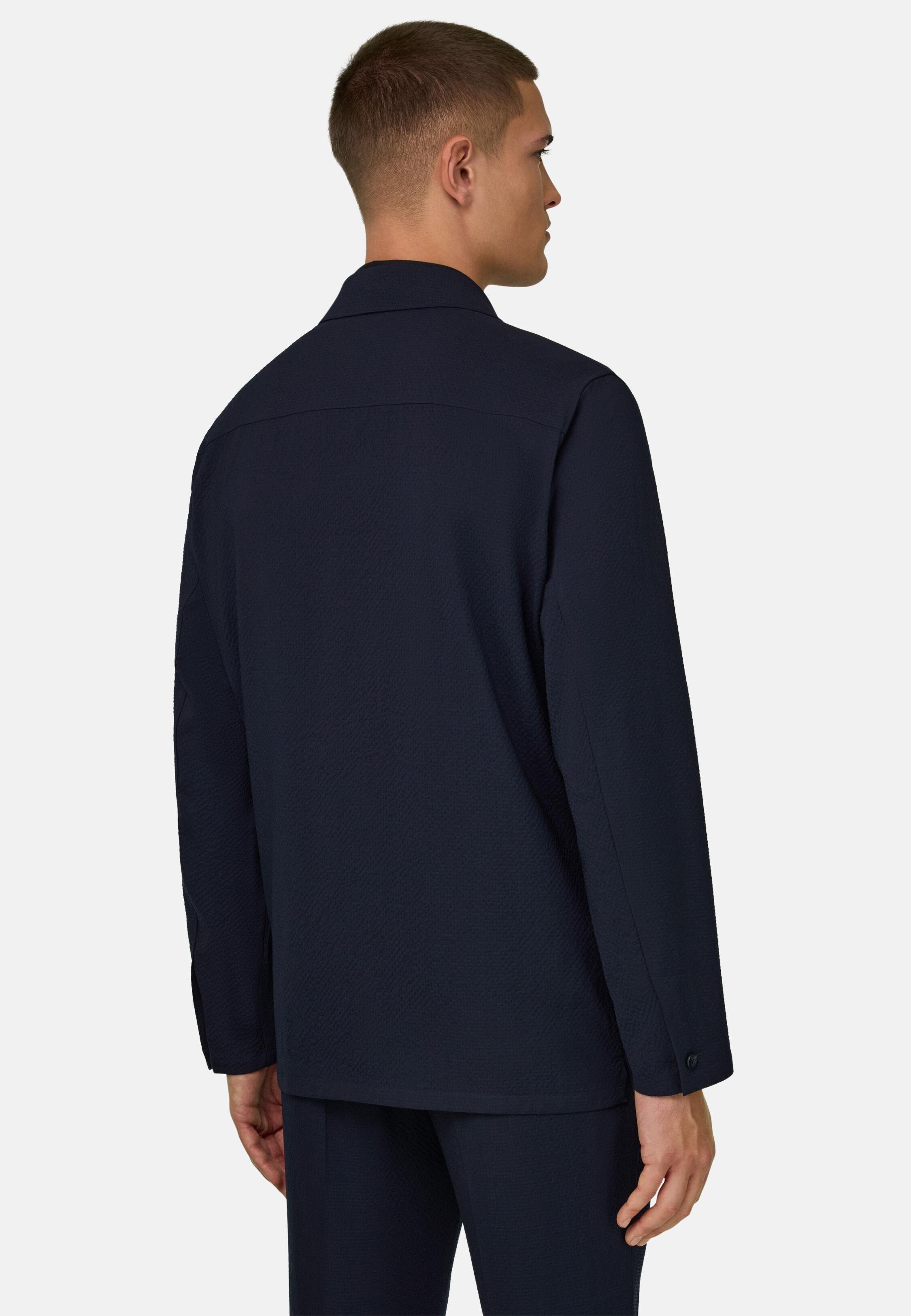Stretch Wool Shirt Jacket Navy, Navy blue, large image number 1