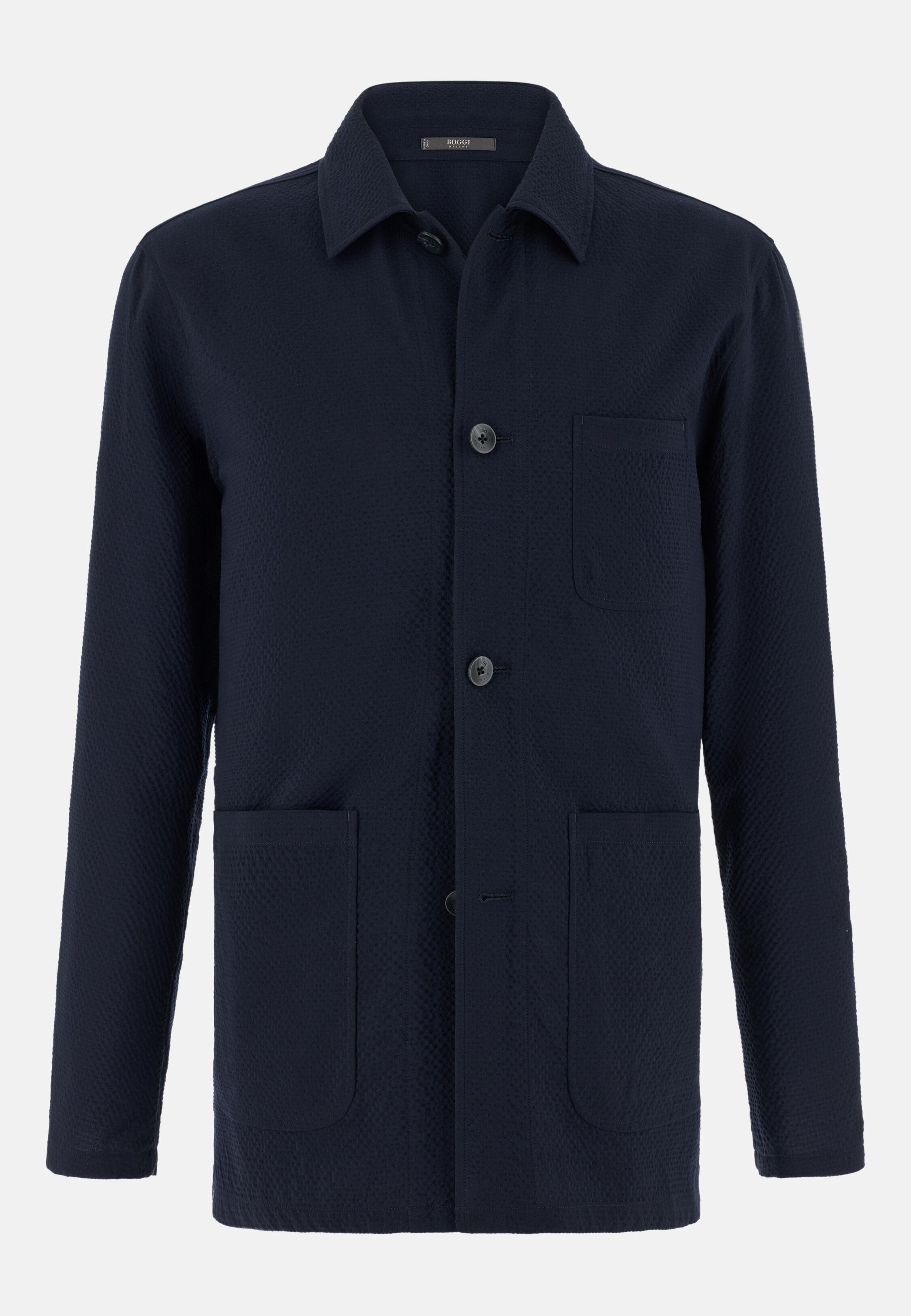 Stretch Wool Shirt Jacket Navy, Navy blue, large image number 3