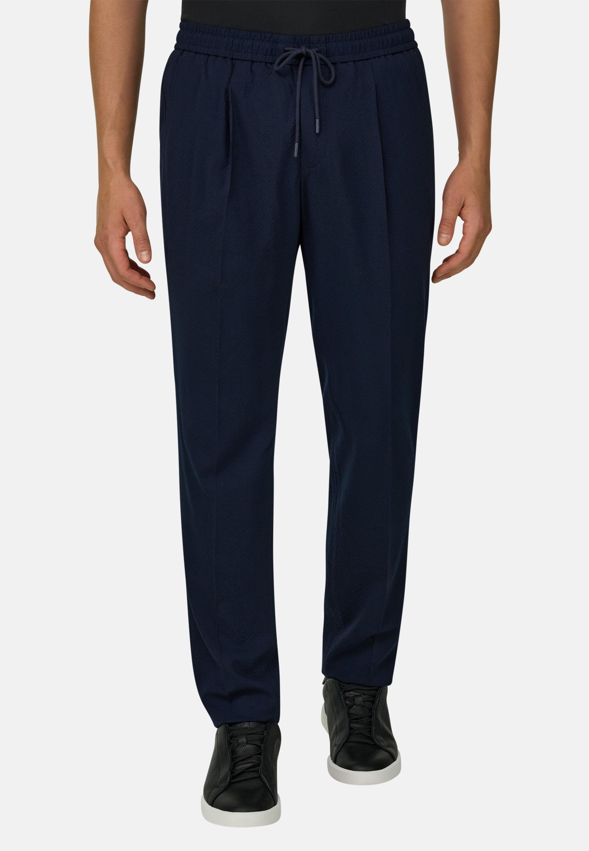 City Trousers In Stretch Wool Seersucker Navy blue, 3901_NAVY, medium