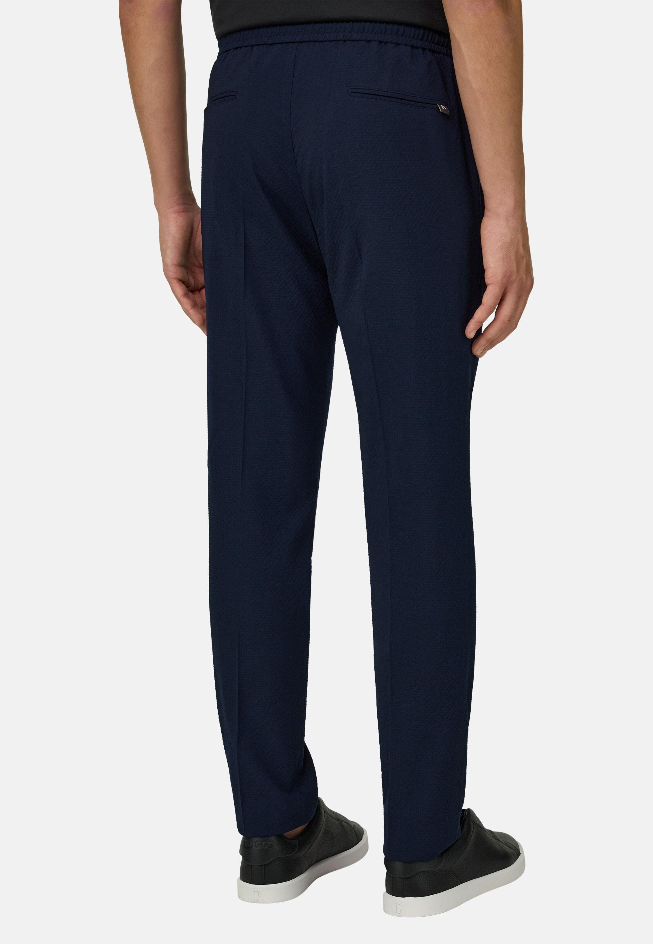 City Trousers In Stretch Wool Seersucker Navy blue, 3901_NAVY, medium