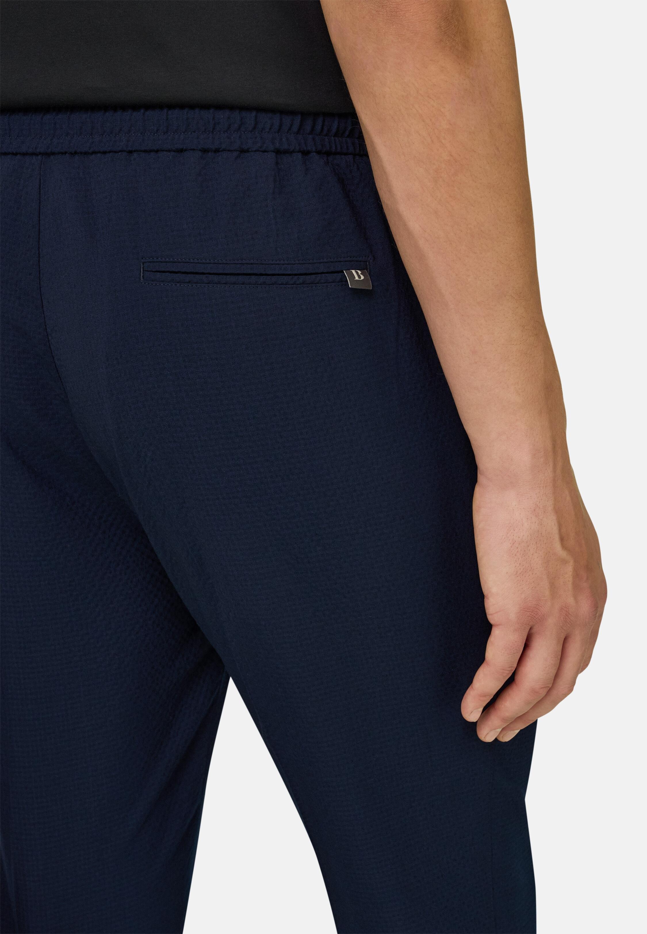 City Trousers In Stretch Wool Seersucker Navy, Navy blue, large image number 3
