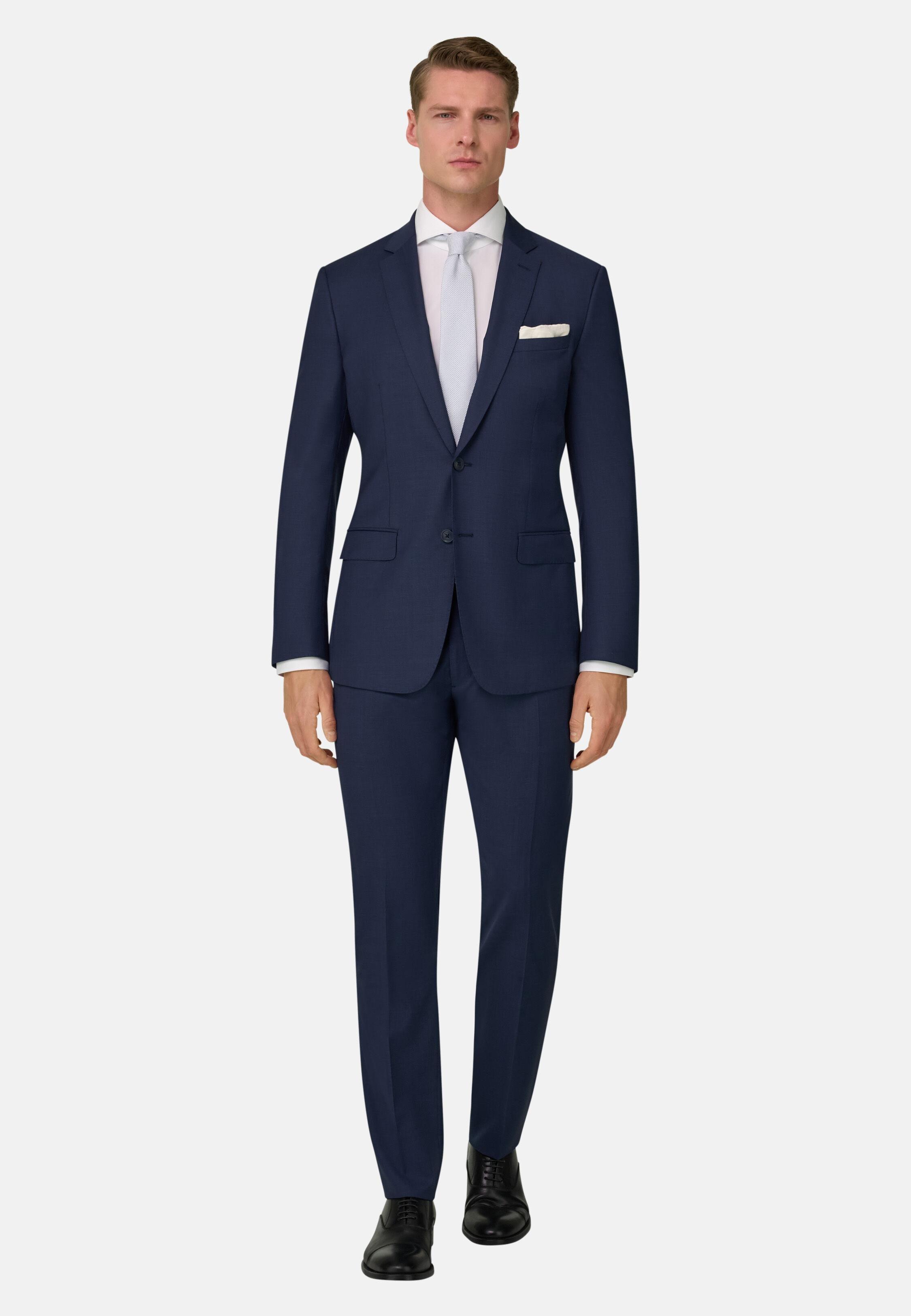 Micro Patterned Suit In Stretch Wool Blue, 3901_BLUE, large image number 0