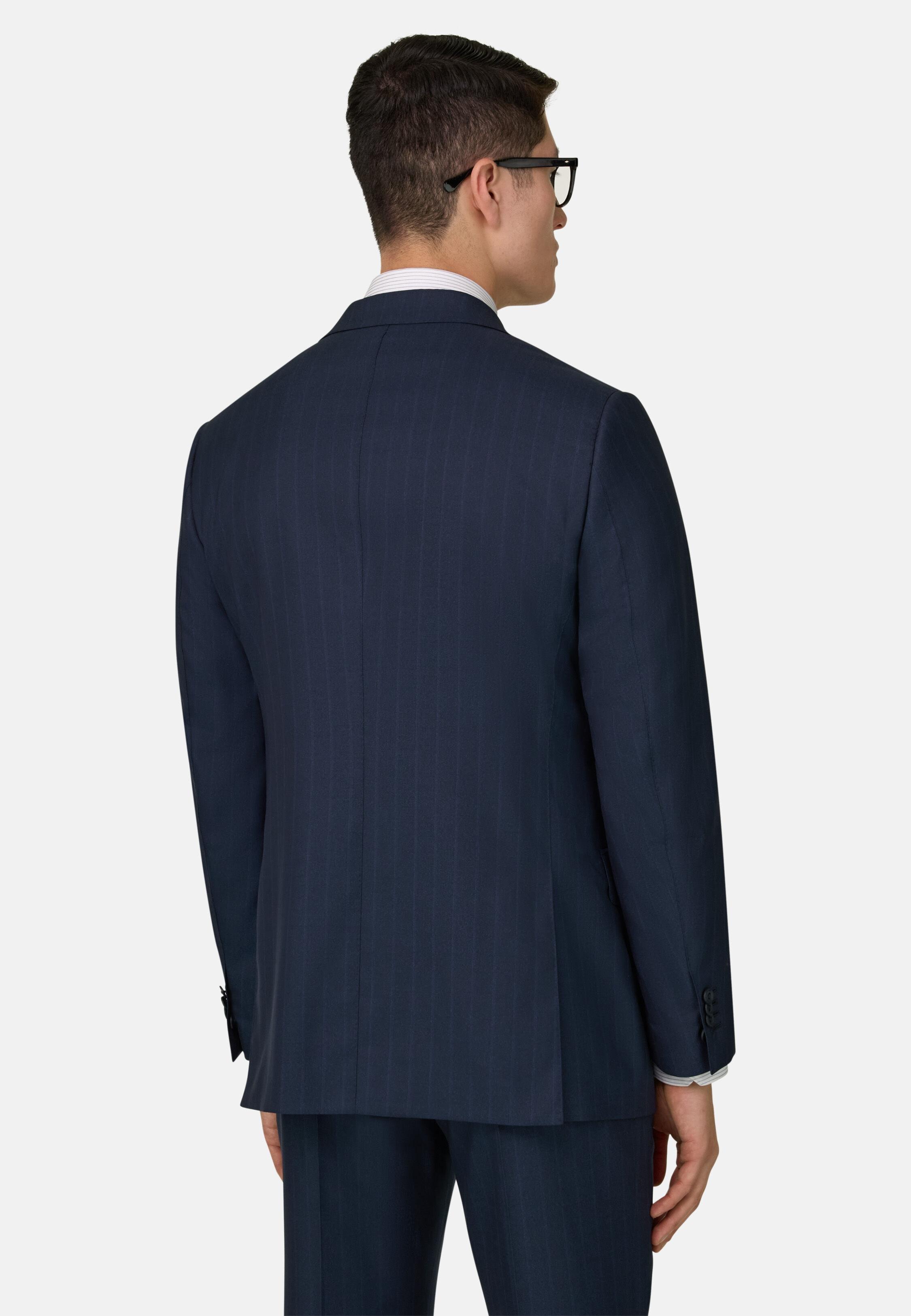 Pinstripe Suit In Wool And Silk Navy, 3901_NAVY, medium