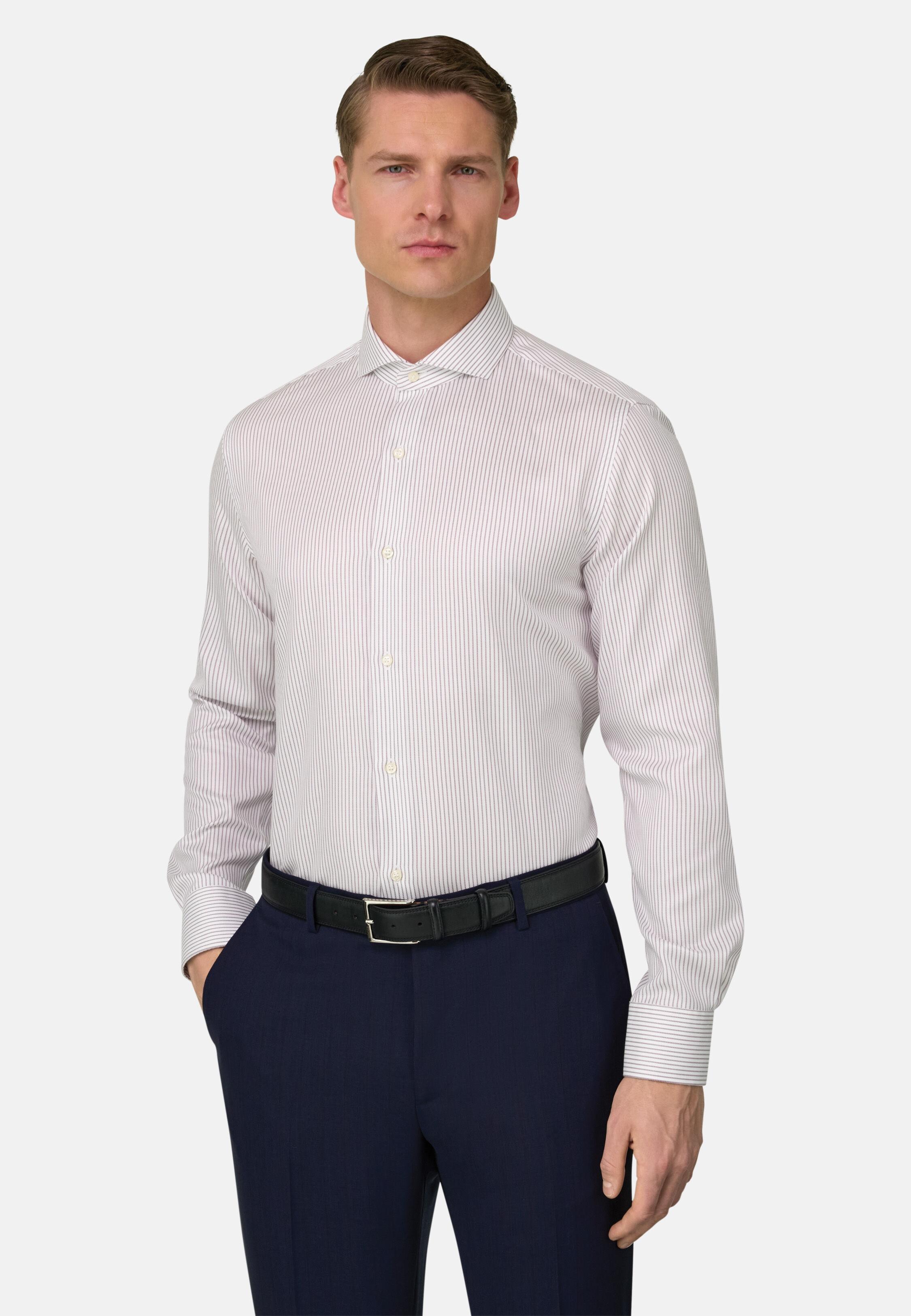 Slim Fit Striped Cotton Shirt Brown, Brown, medium