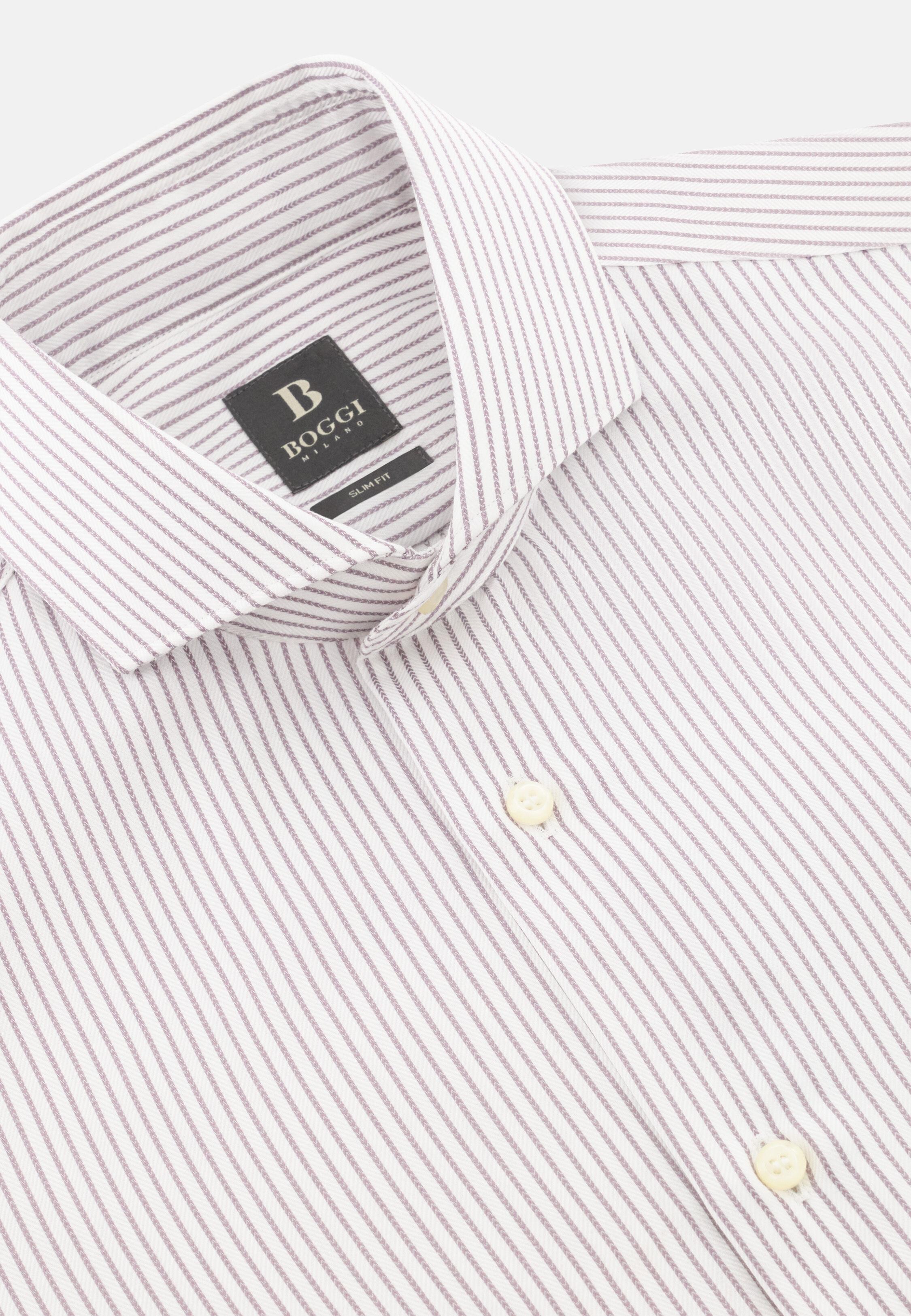 Slim Fit Striped Cotton Shirt Brown, Brown, large image number 3