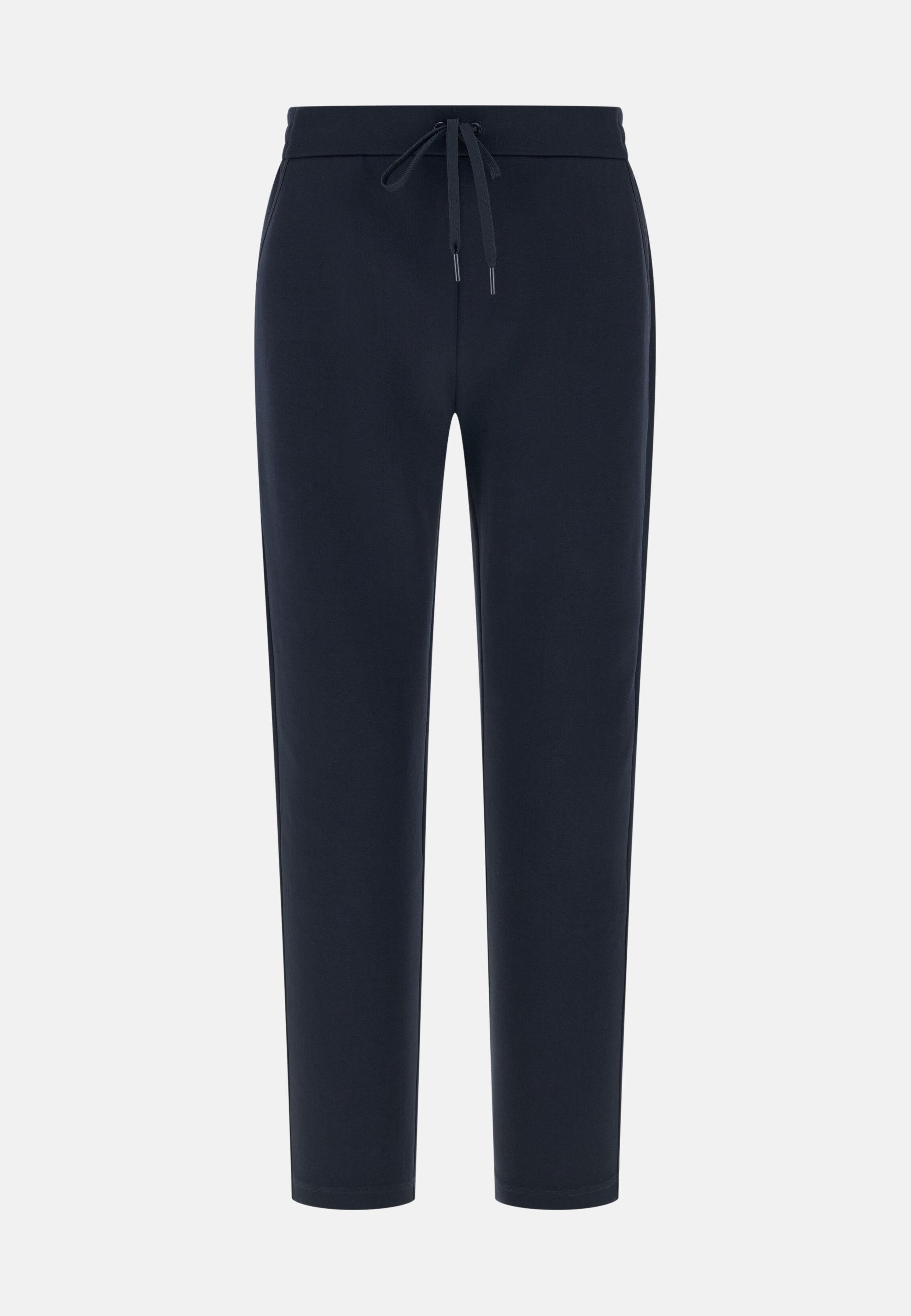 Trousers in Lightweight Cotton Blend Scuba, Navy Blue, Navy blue, large image number 1