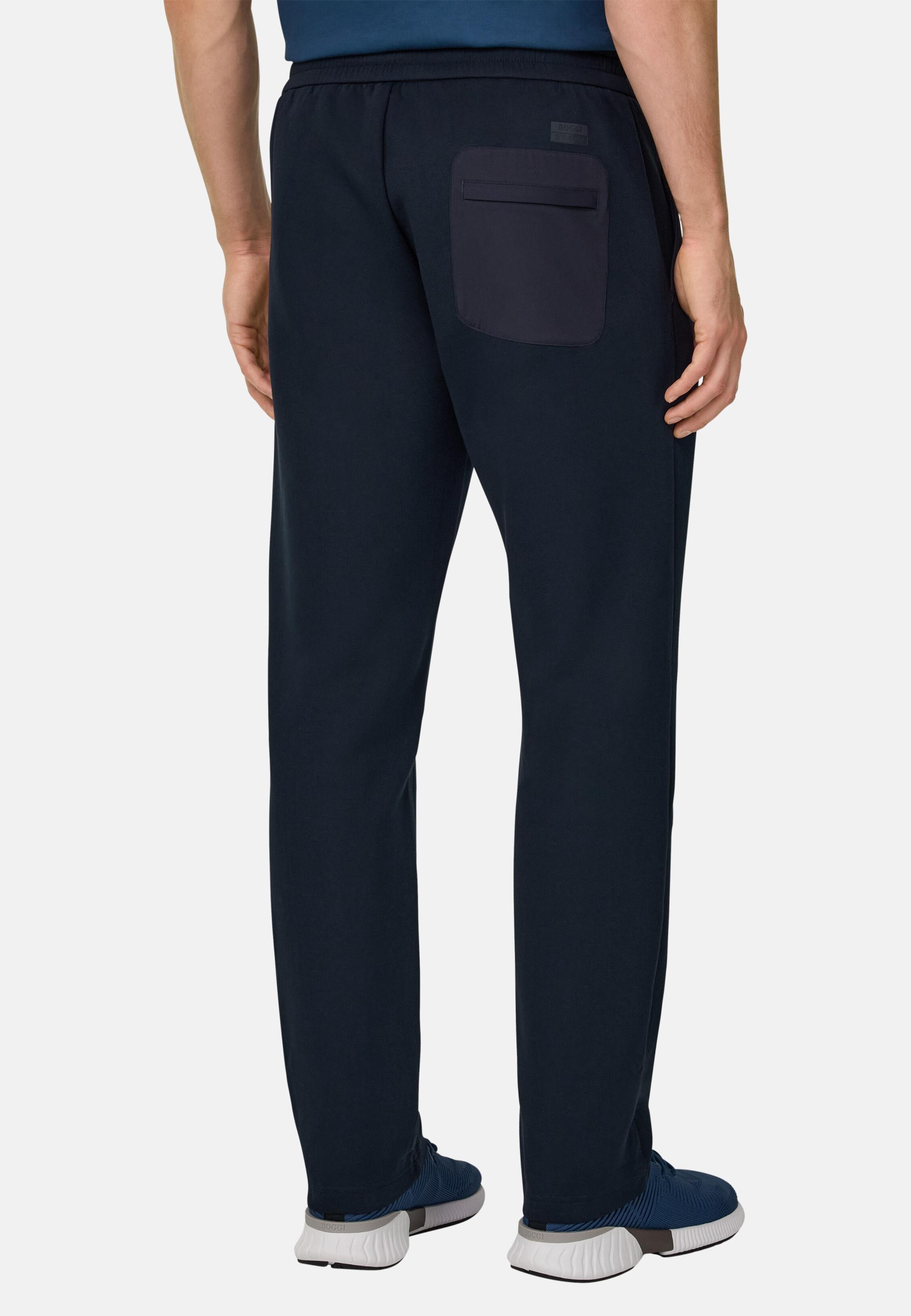 Trousers in Lightweight Cotton Blend Scuba Navy blue, Navy blue, medium