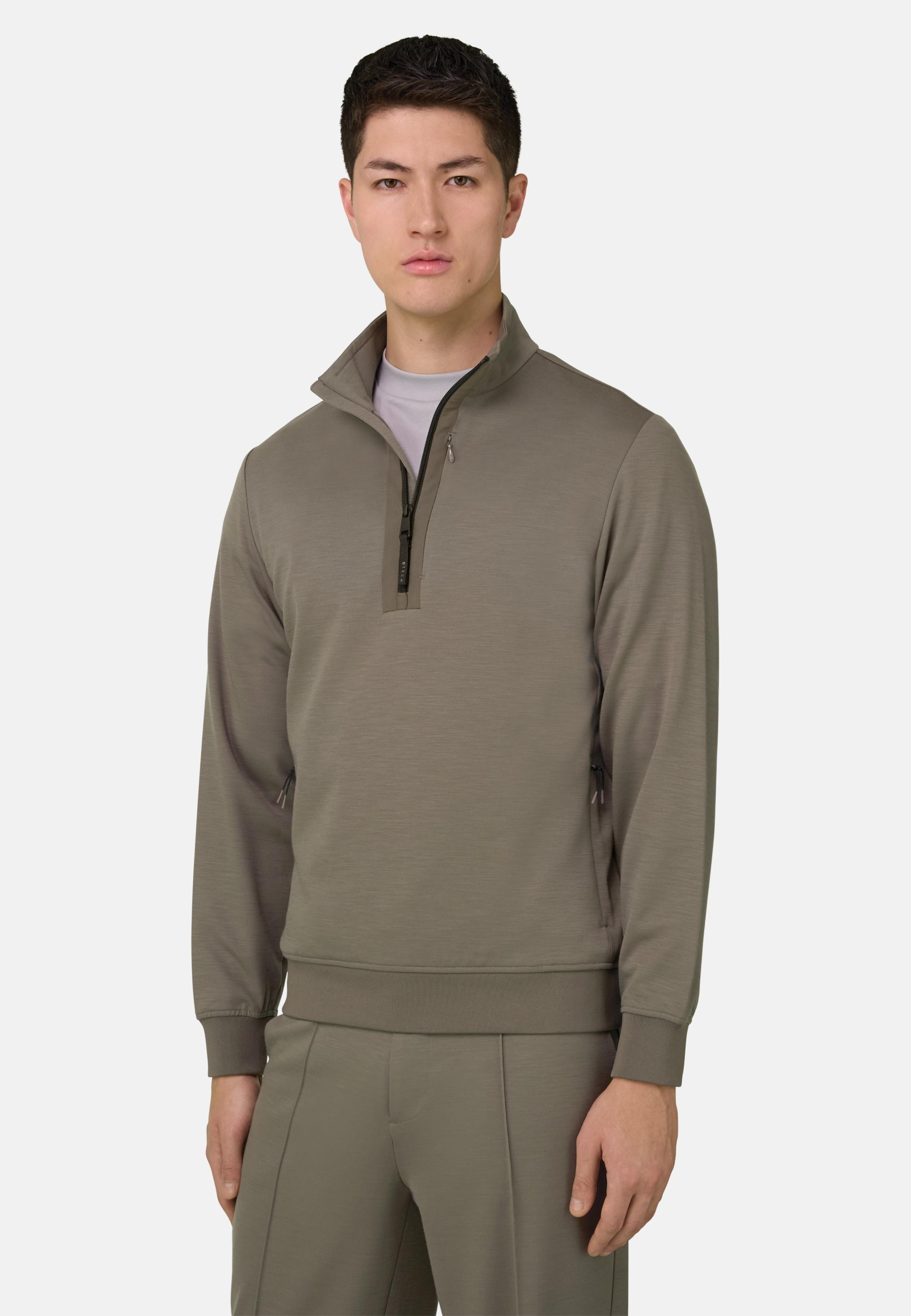 Mock Polo Neck Wooltech Sweatshirt Brown, Mud, large image number 0