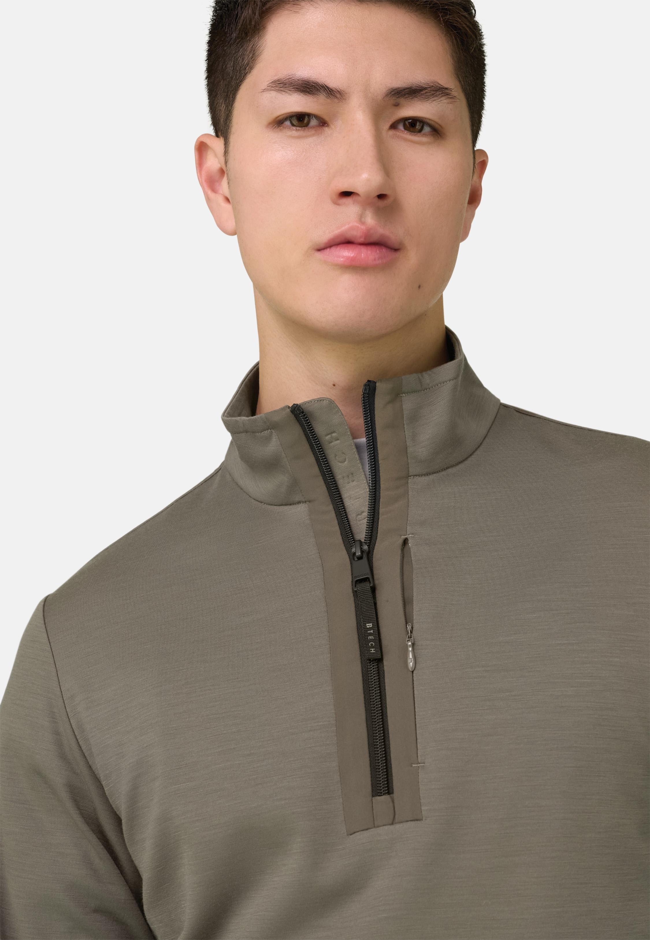 Mock Polo Neck Wooltech Sweatshirt Brown, Mud, medium