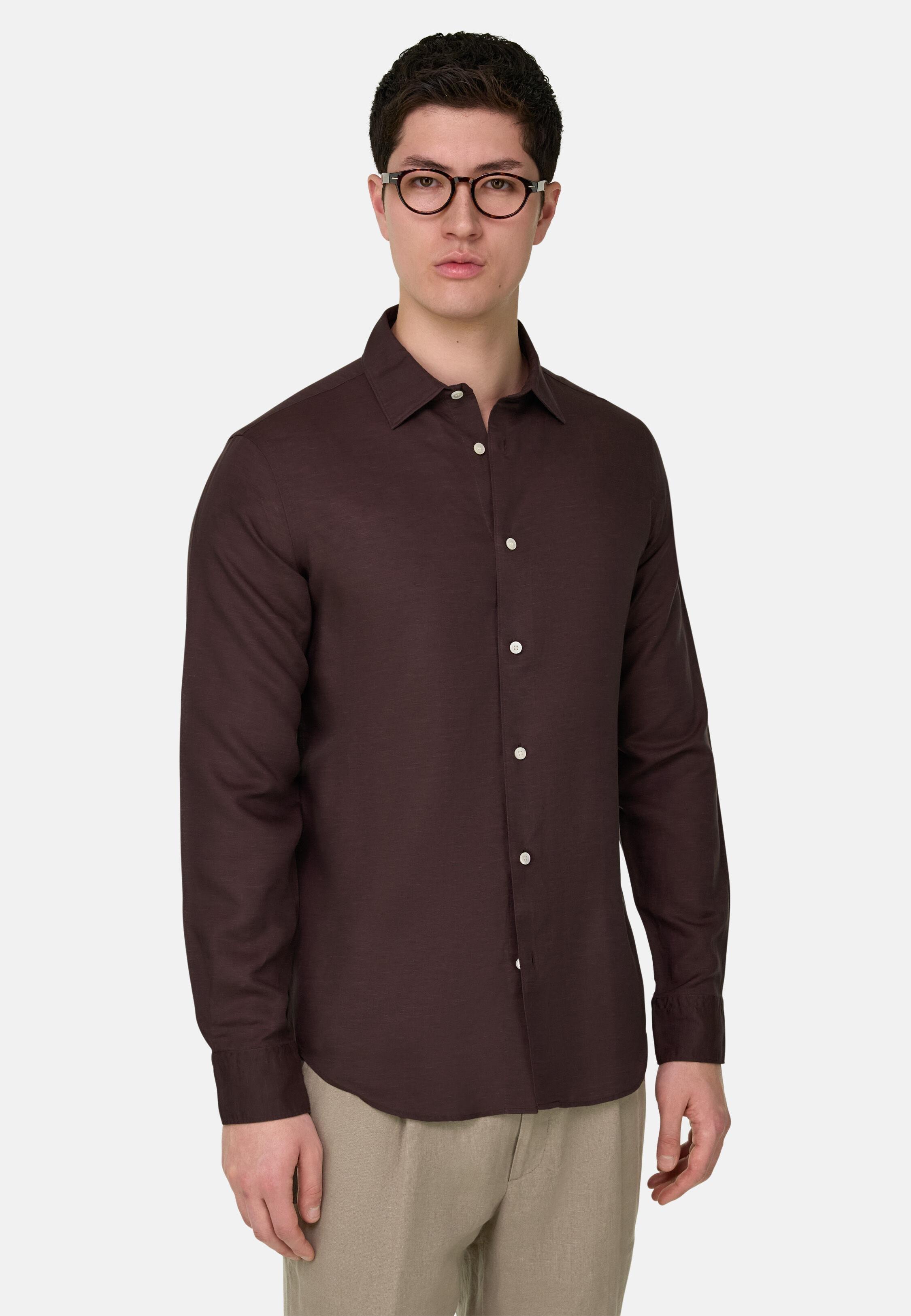 Regular Fit Tencel Linen Shirt Dark brown, Dark brown, large image number 0