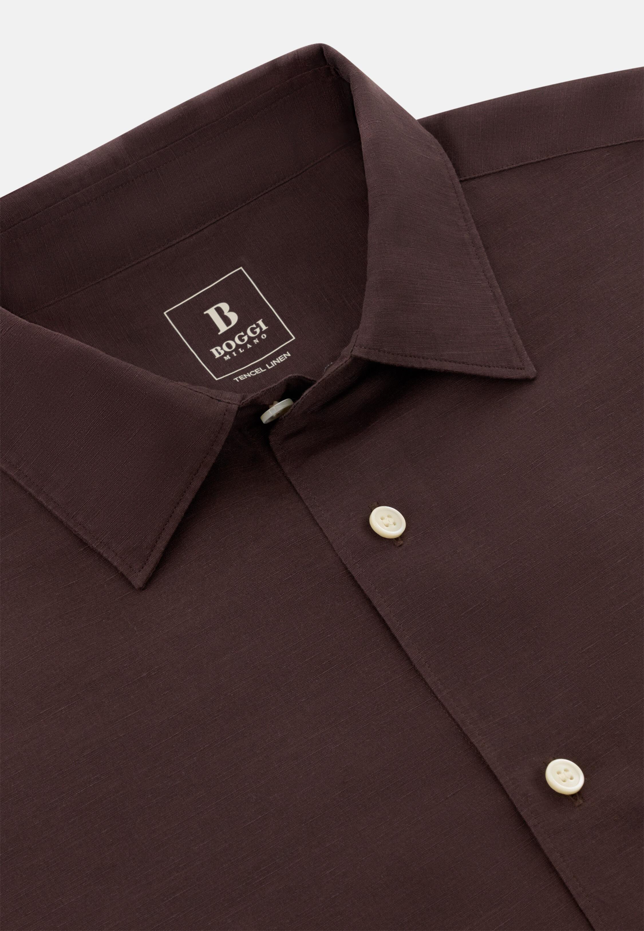 Regular Fit Tencel Linen Shirt Dark brown, Dark brown, large image number 3